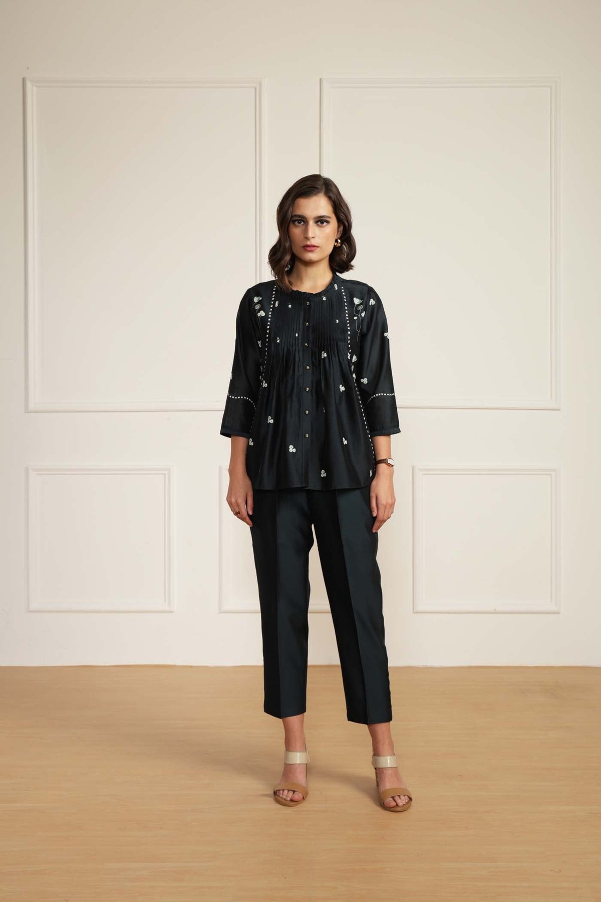 Indigo Silk Chanderi Shirt and Straight Pant Co-ord Set