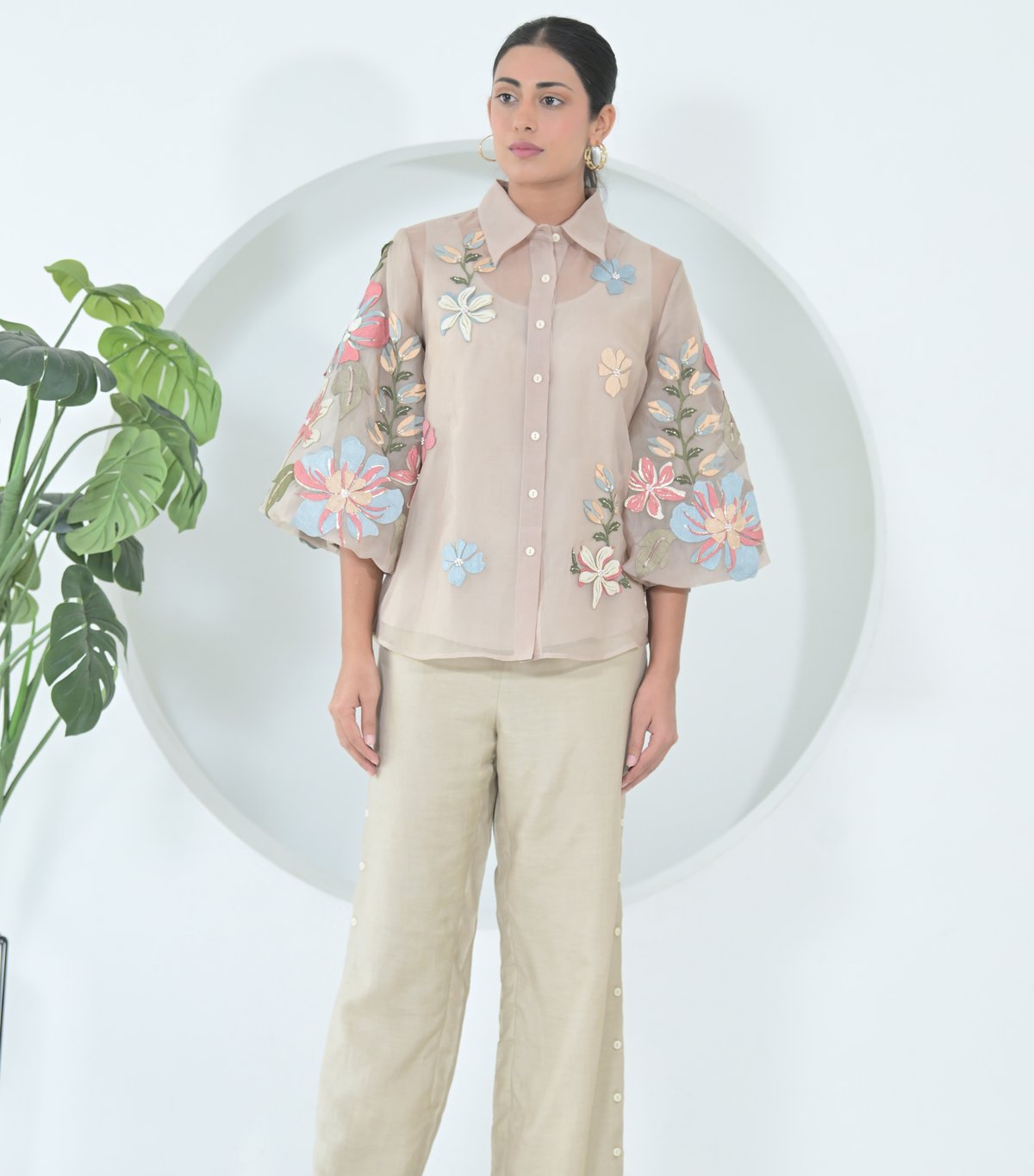 Dupion Big Flower Organza Shirt Coord Set