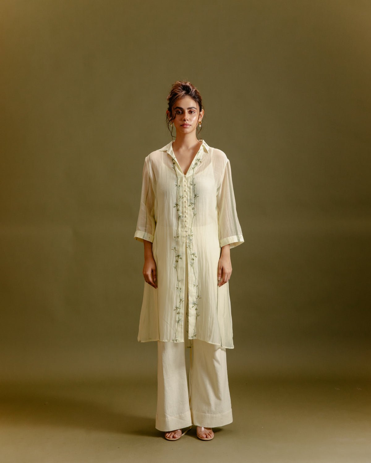 Buttery Yellow Stripe Printed Tunic and Flared Pants Co-ord