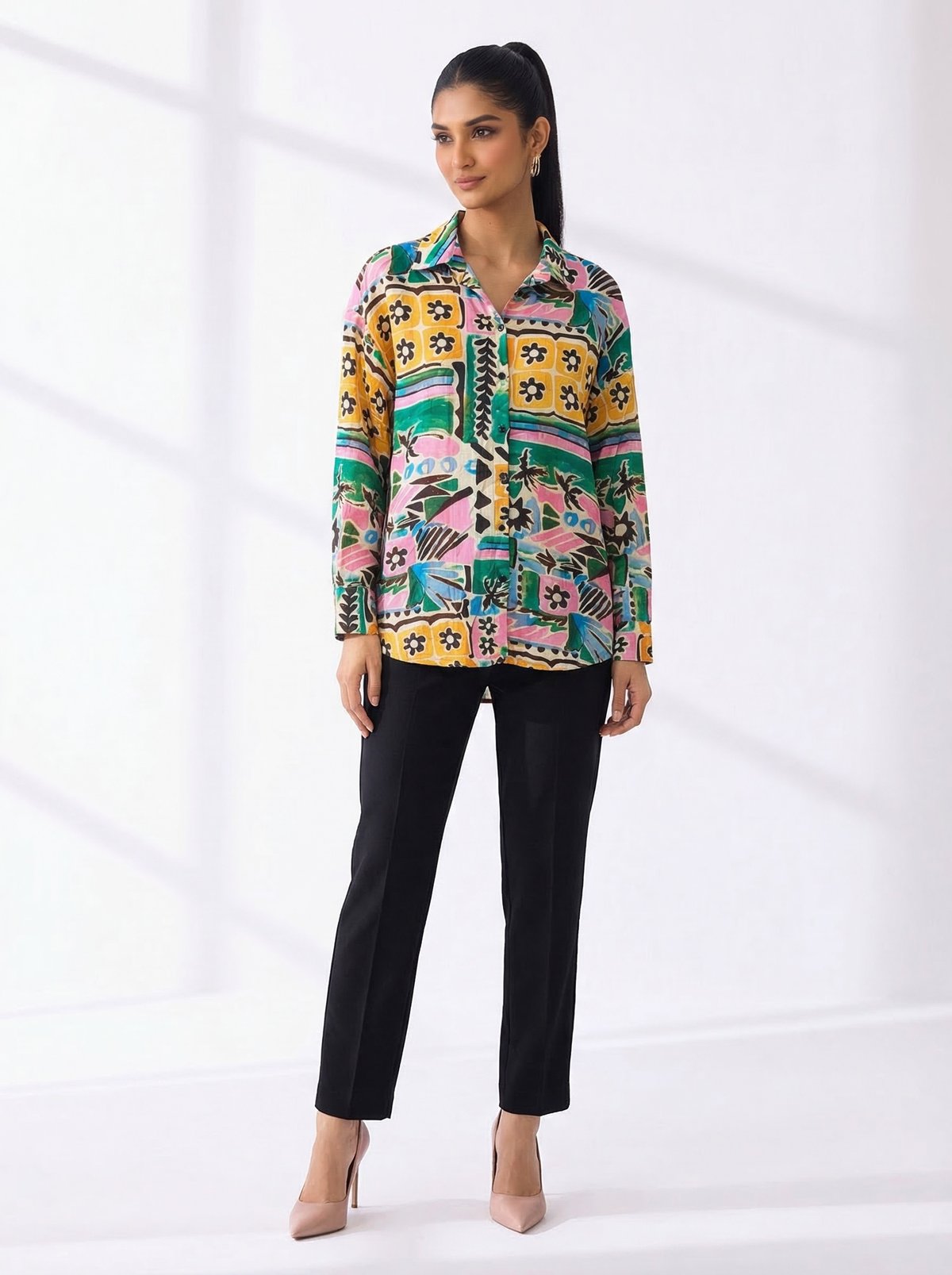 Multicolour Tribal Print Button-Down Shirt