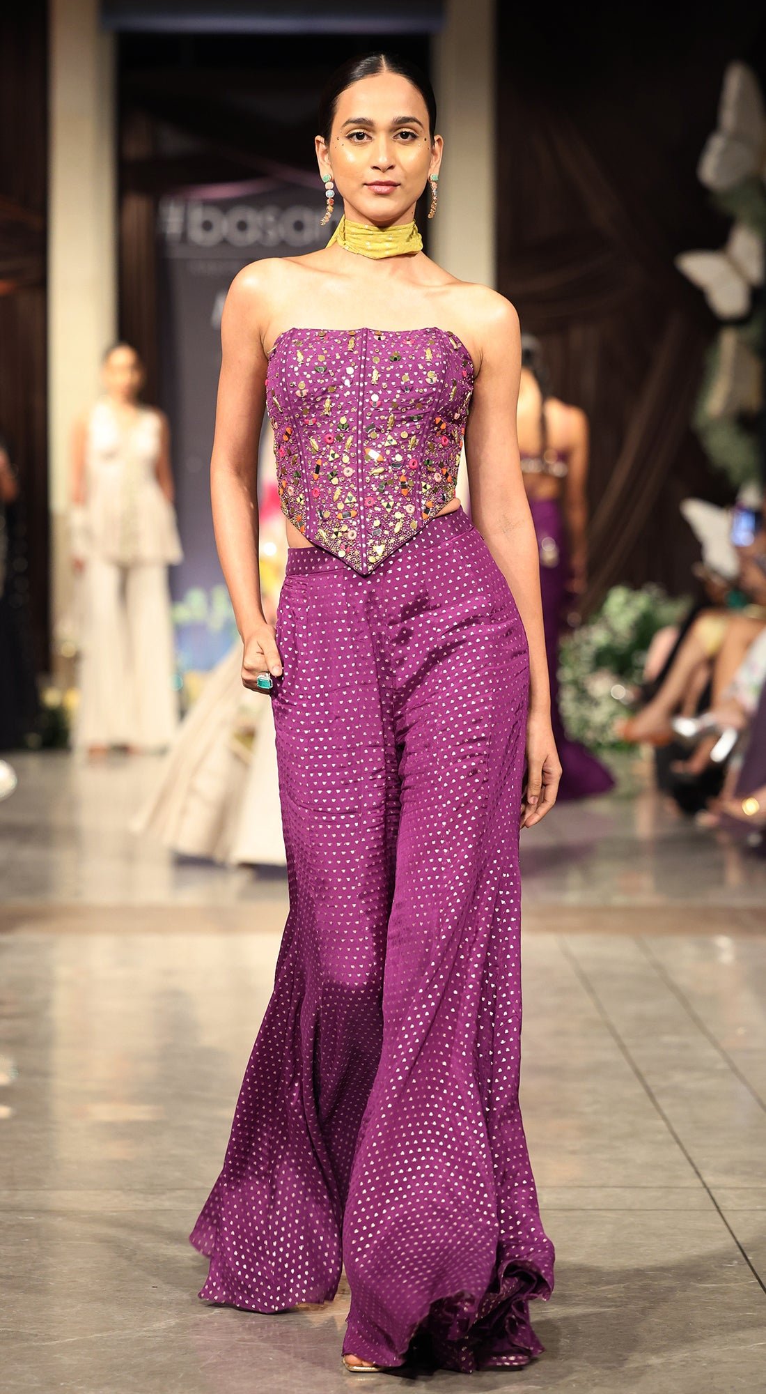 Purple Chinon Mirror-Work Corset and Sharara Co-ord Set