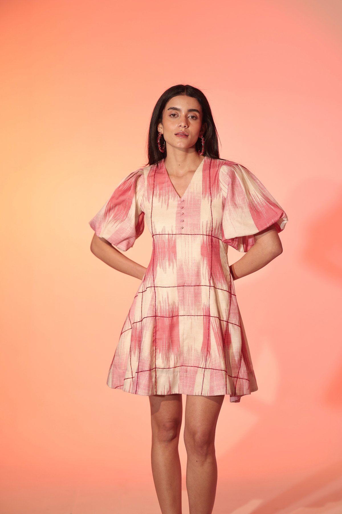 Pink and Cream Printed Fit and Flare Mini Dress