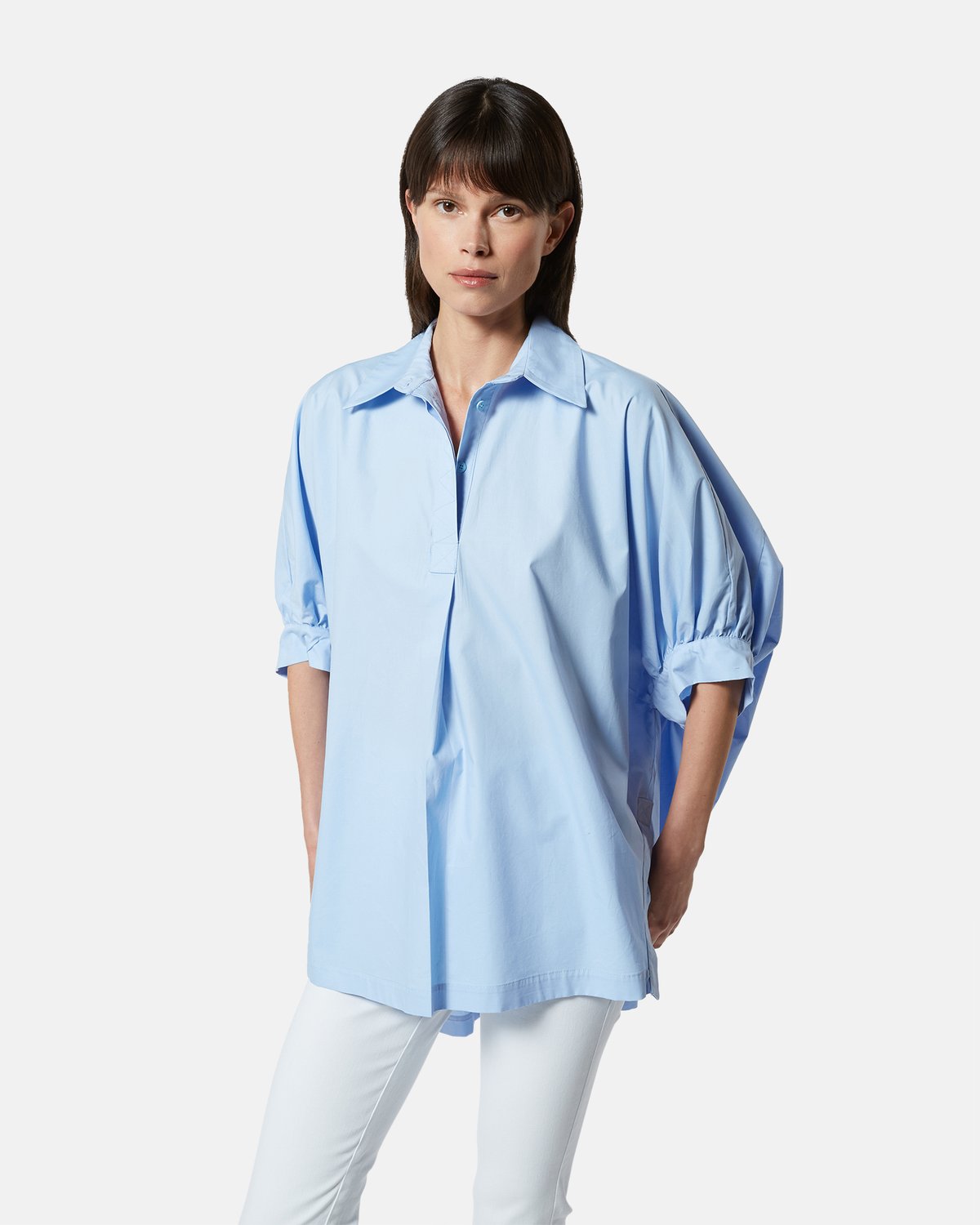 Sky Blue Oversized Longline Cotton Shirt