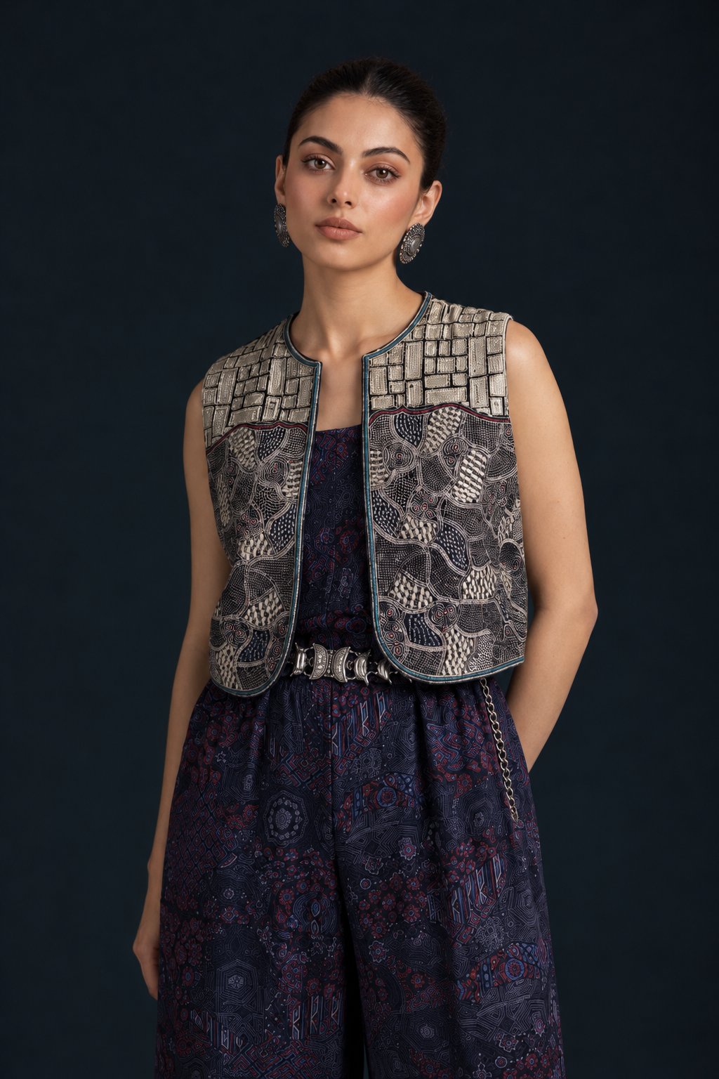 Akhar Ajrakh-Inspired Embroidered Velvet Jacket