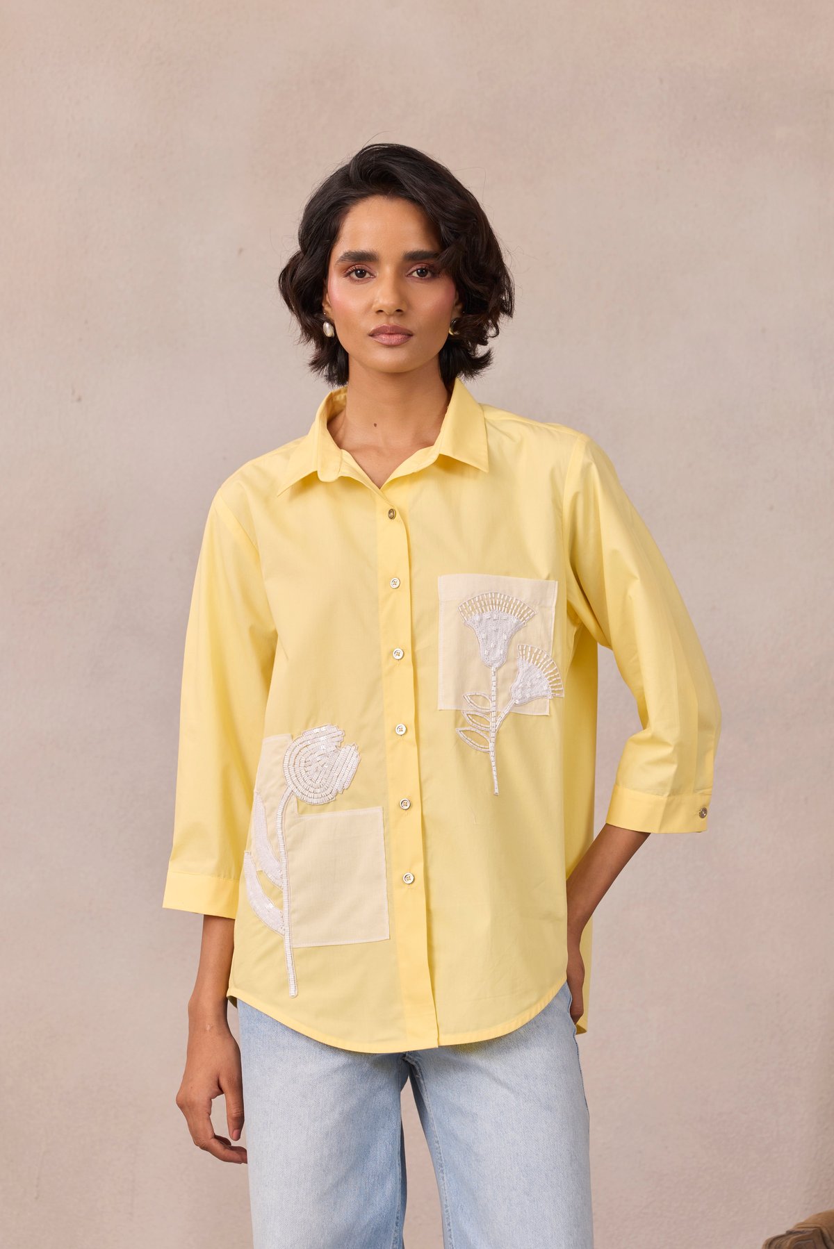 Lemon Sorbet Cotton Poplin Applique Shirt