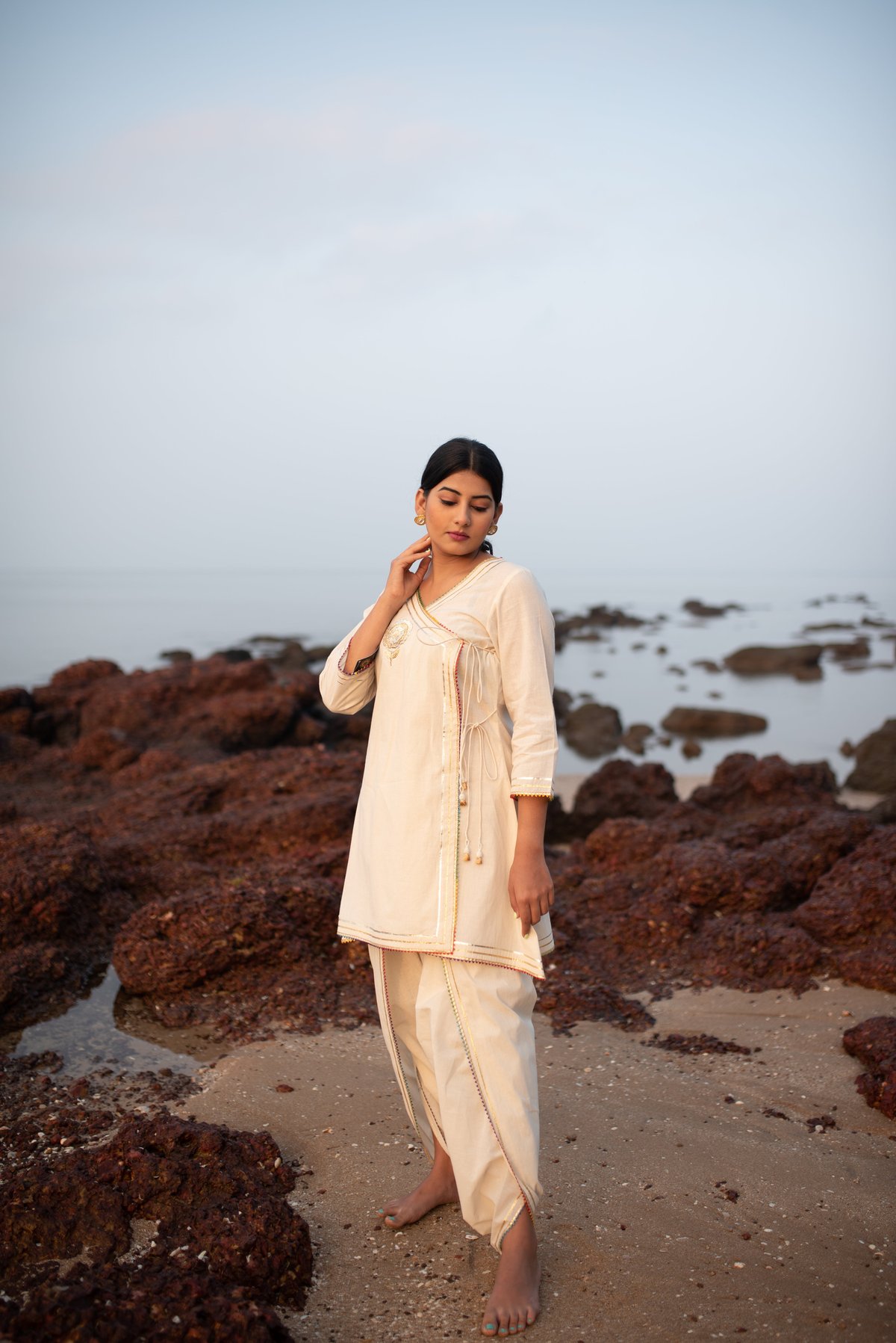 Ivory Wrap Kurta and Draped Salwar Co-ord Set