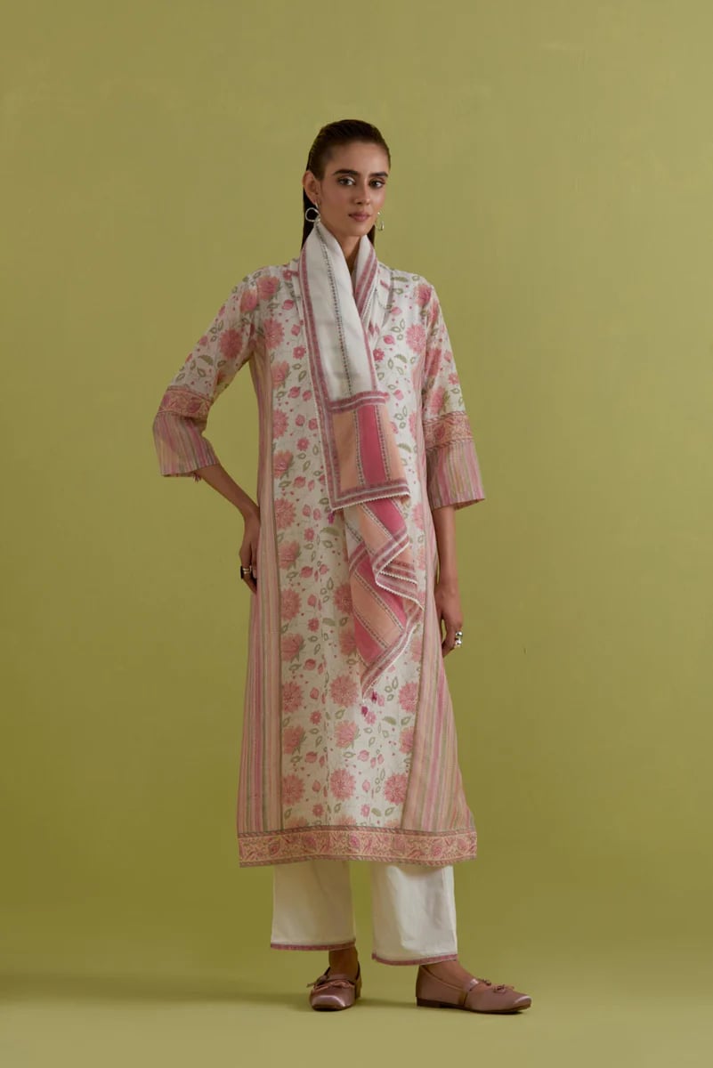 Off White Cotton Chanderi Kurta Pant