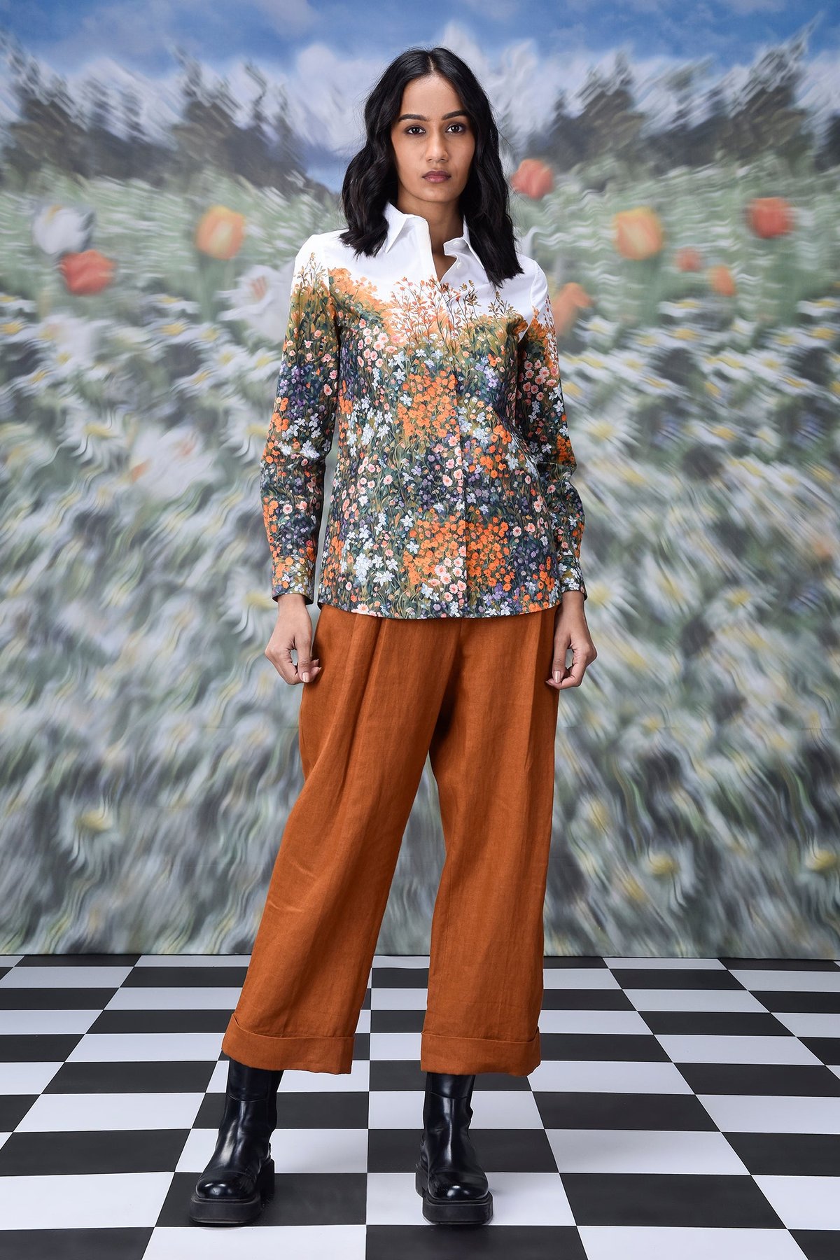 Meadow Floral Print Relaxed Fit Cotton Poplin Shirt
