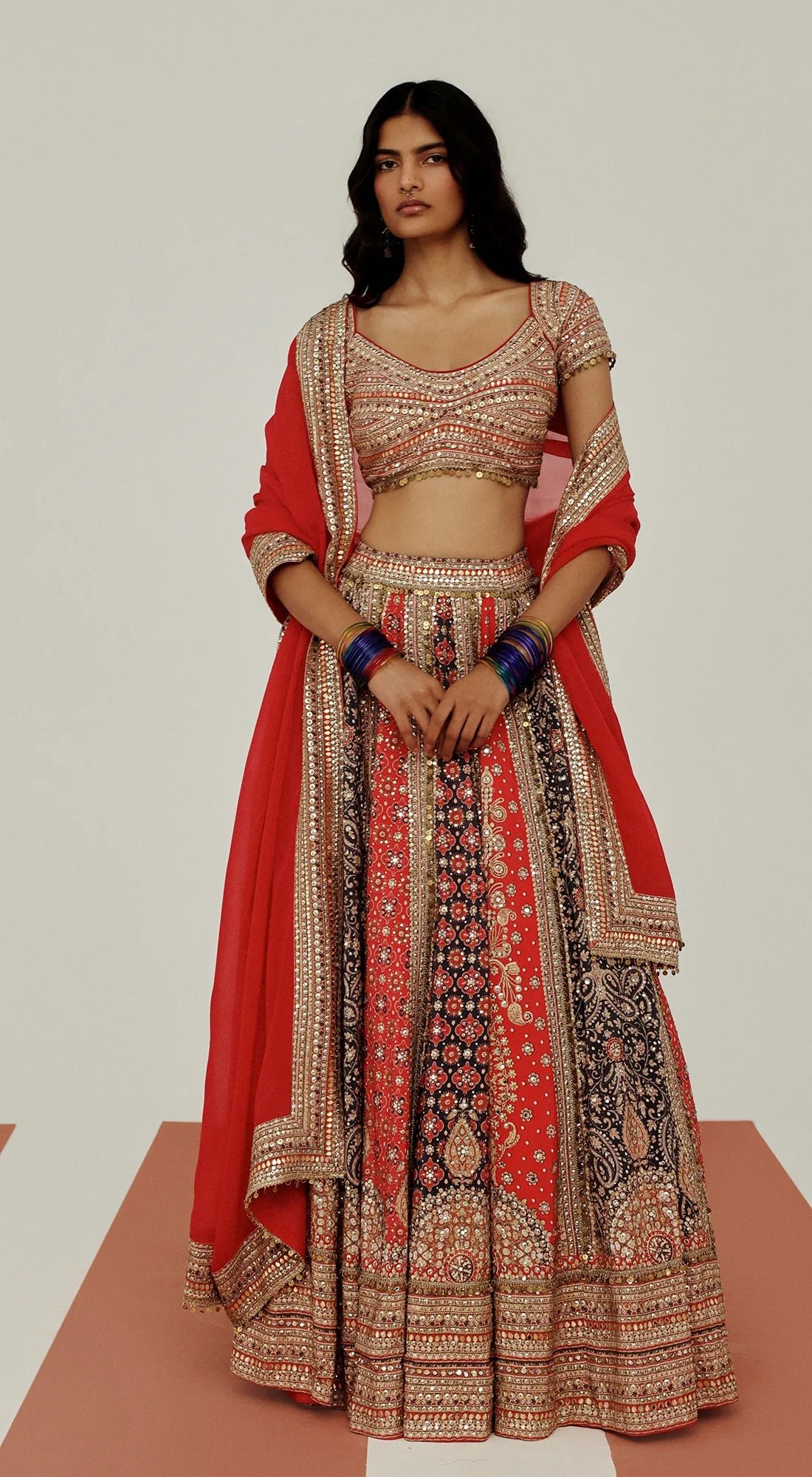 Vermilion Elan Embroidered Lehenga Set