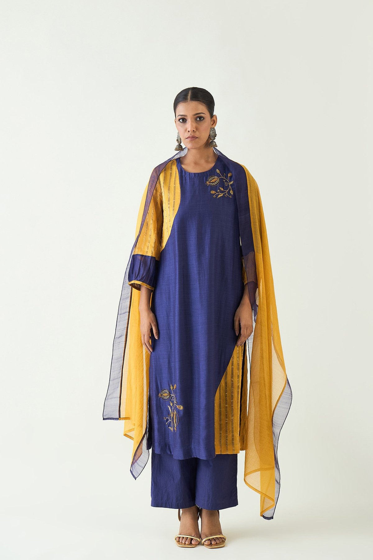 Mohini: Silk Kurta set - Purple and Mustard