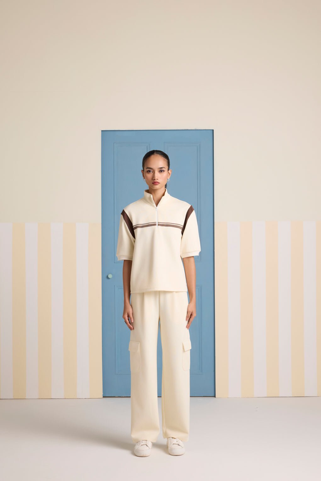 Buttermilk Half-Zip Top and Straight Pants Co-ord Set
