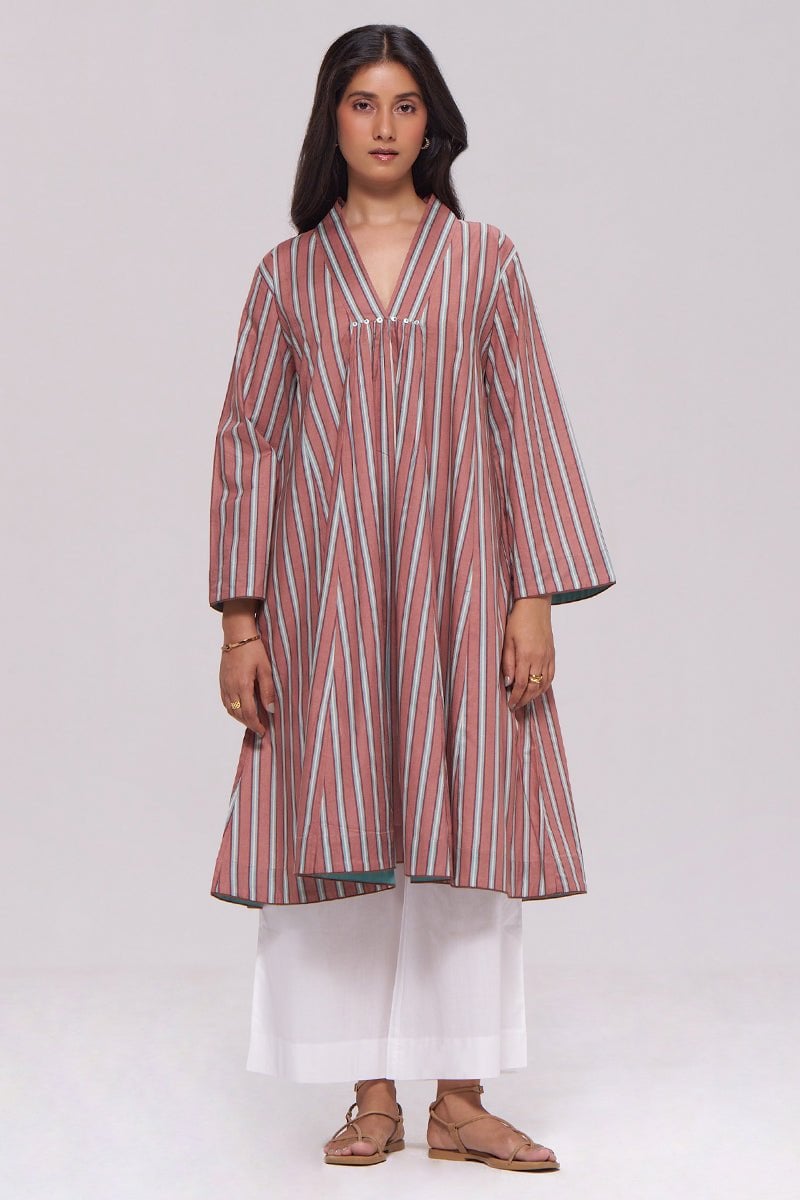 Brown Stripe Cotton Kurta Set