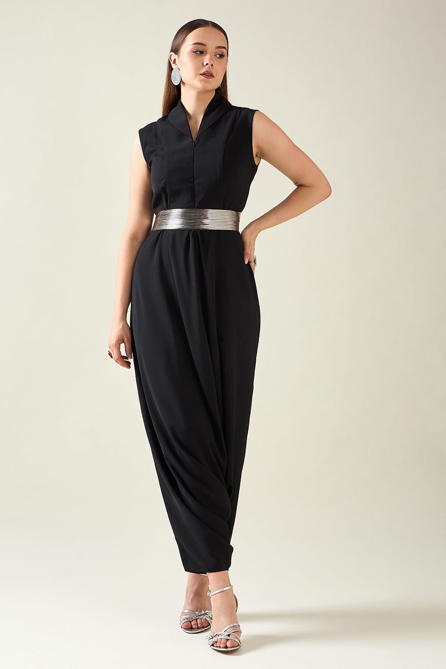 Black Alloy Jumpsuit With Belt