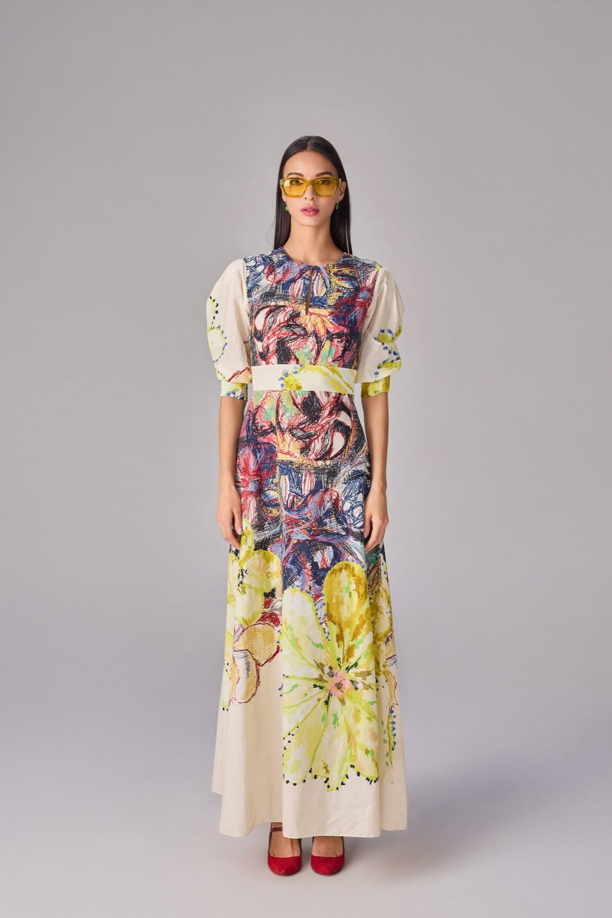 Multi-colour Abstract Floral A-Line Maxi Dress