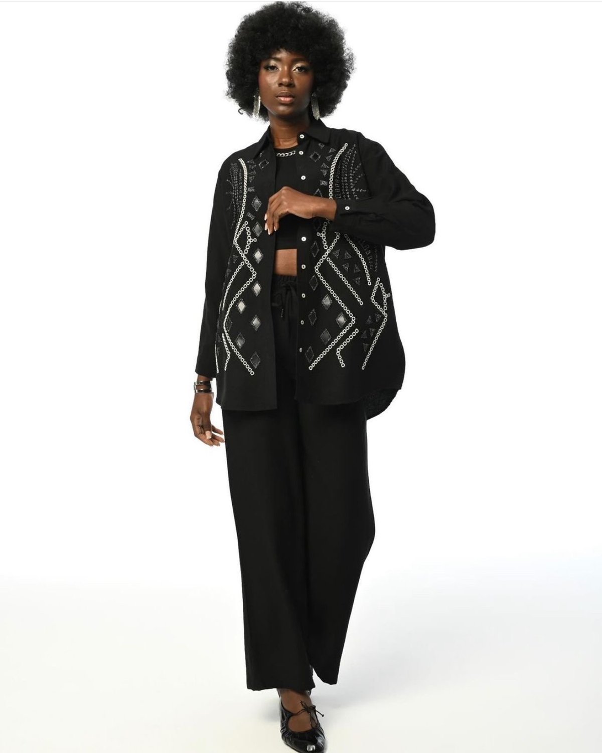 Diamond Mirror Embroidered Shirt Black