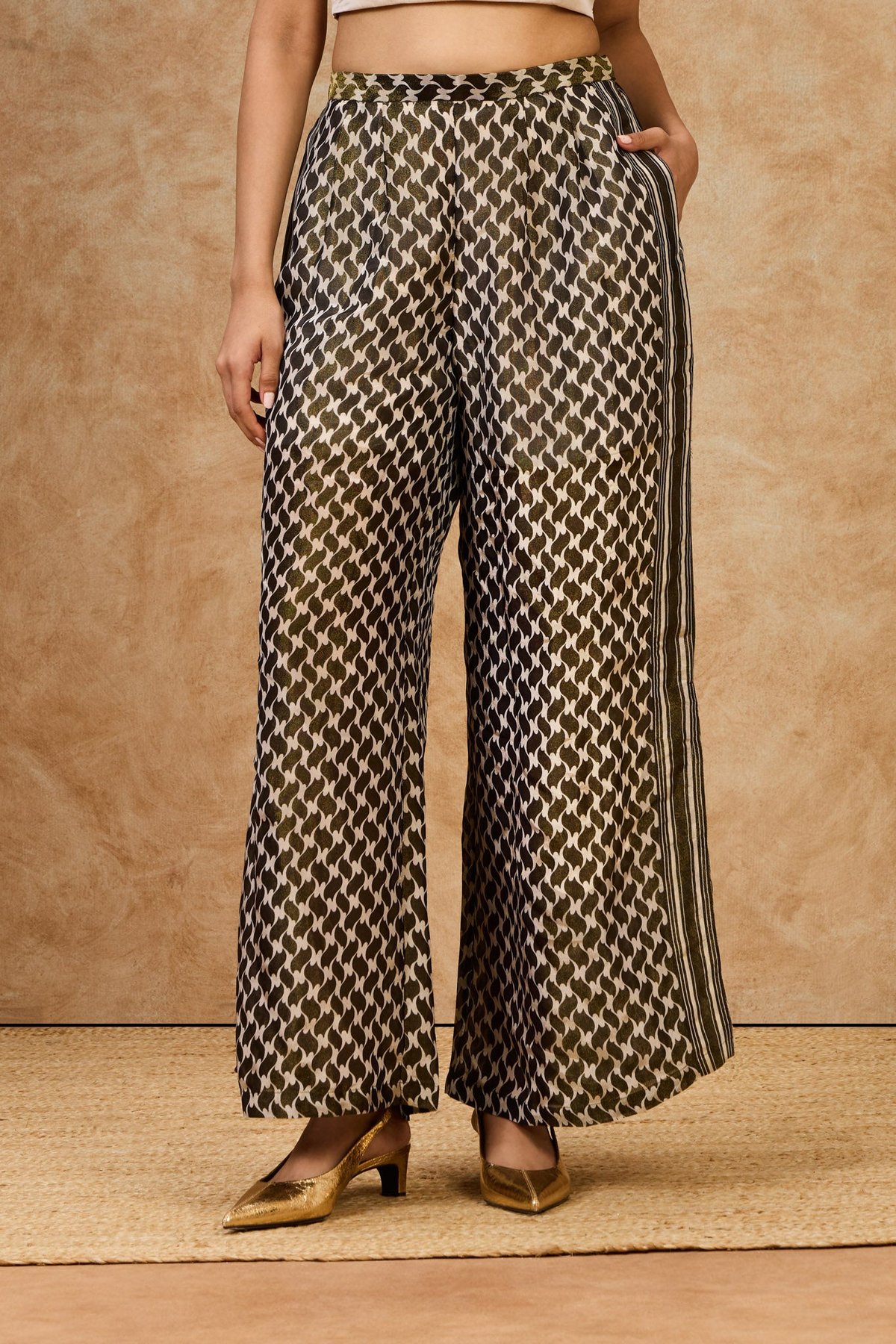 Olive Mosaic Pleated Pants