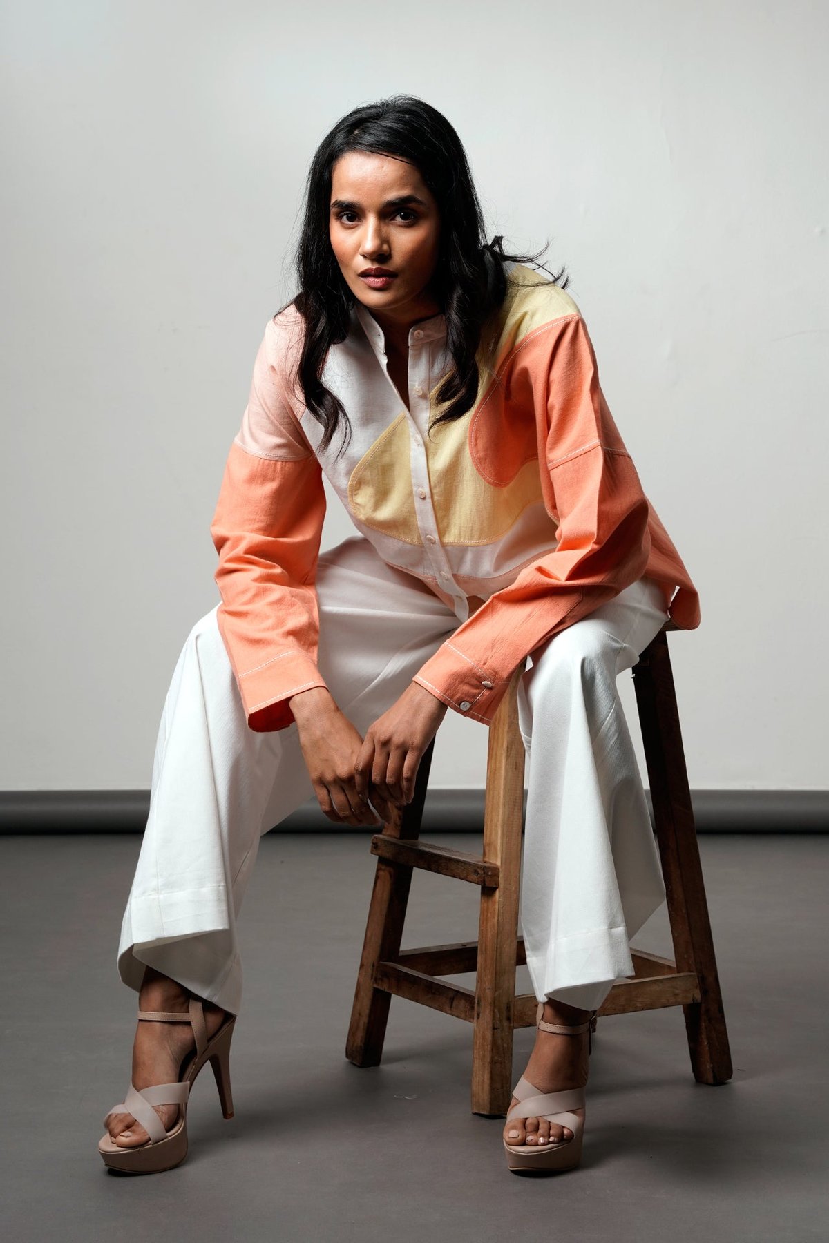Multicolor Colorblock Shirt and Wide-Leg Pant Co-ord Set