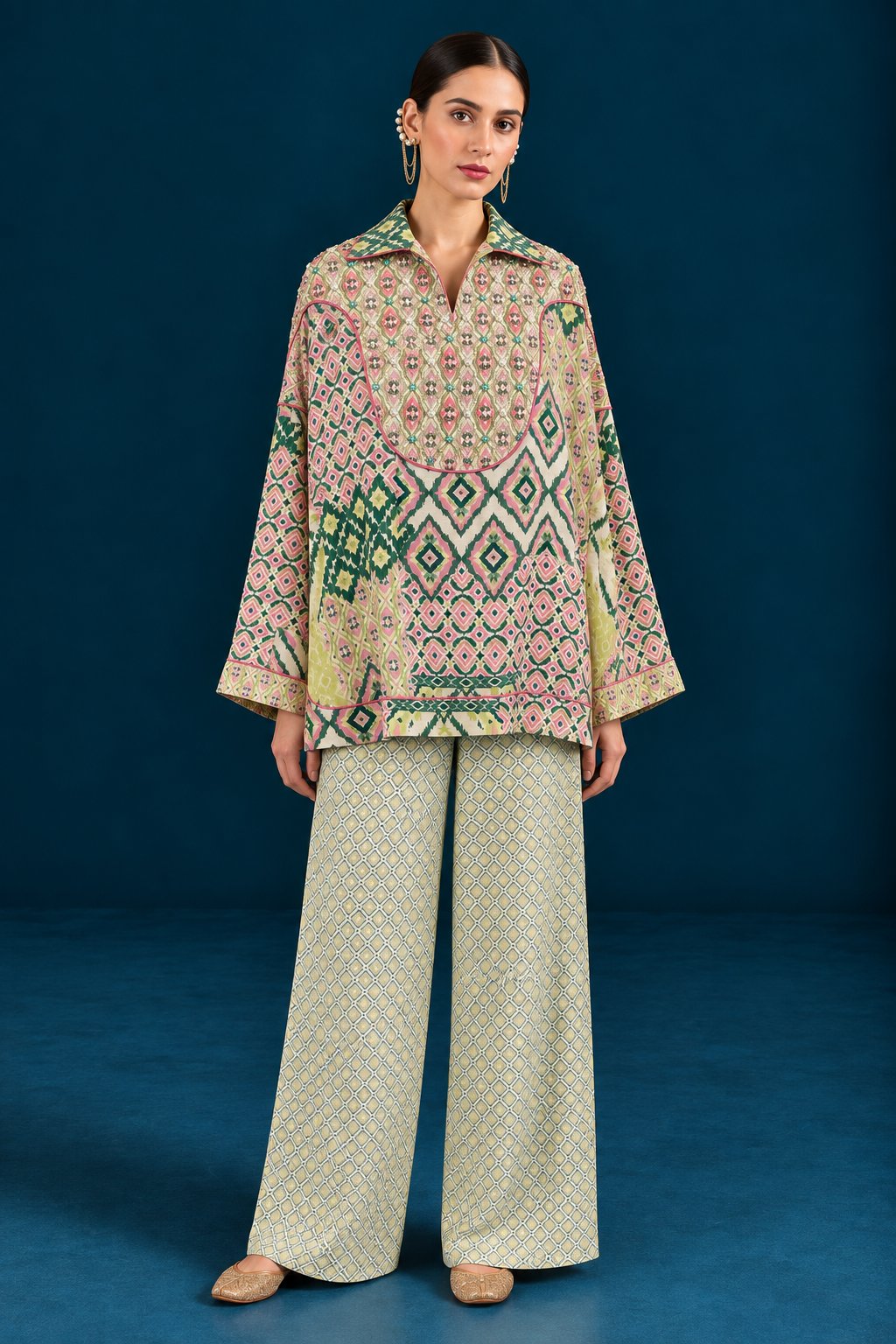 Rangrez Ikat-Inspired Top and Bottom Co-ord Set