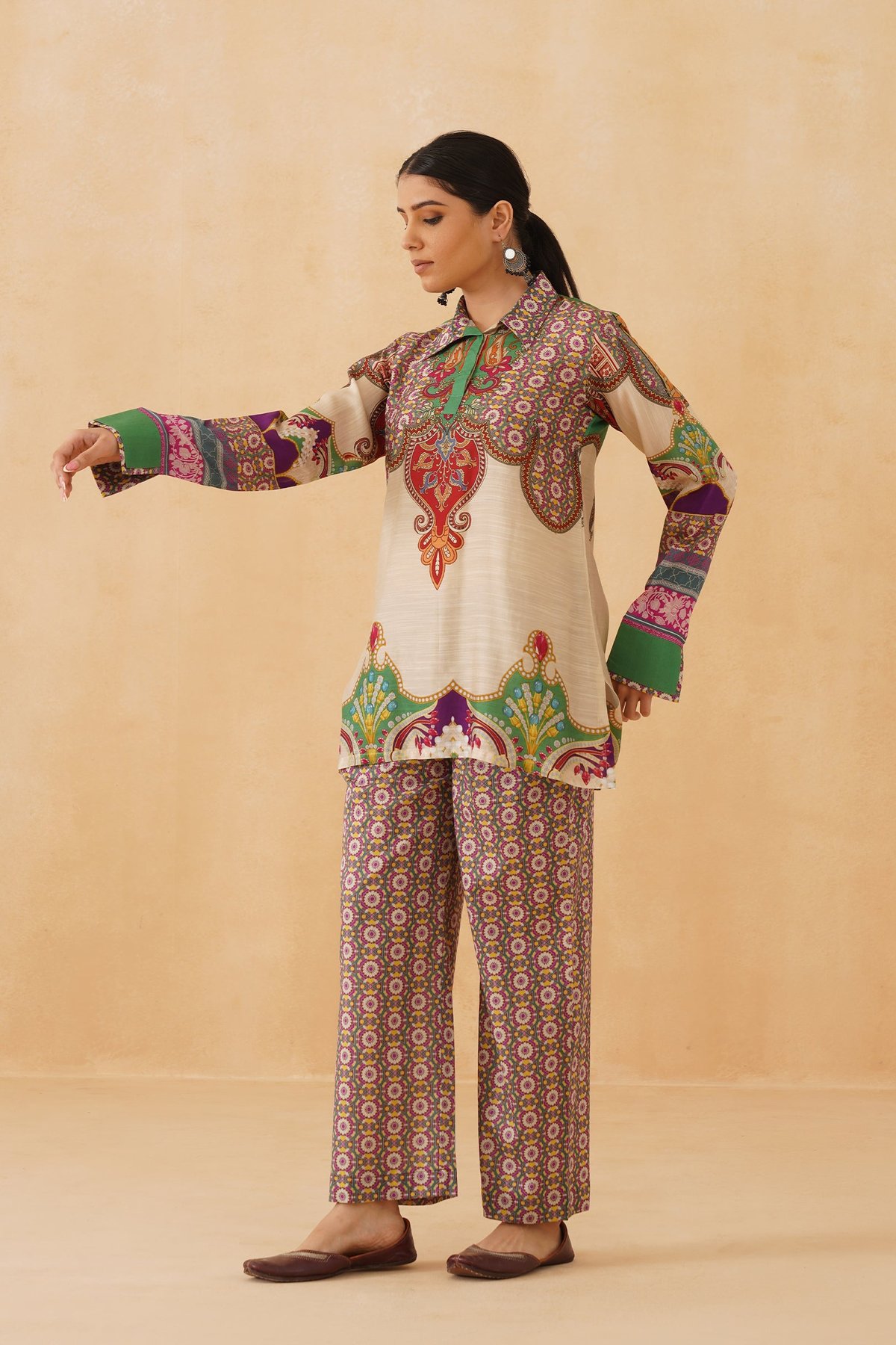 Multicolor Printed Tunic and Wide-Leg Pants Co-ord Set
