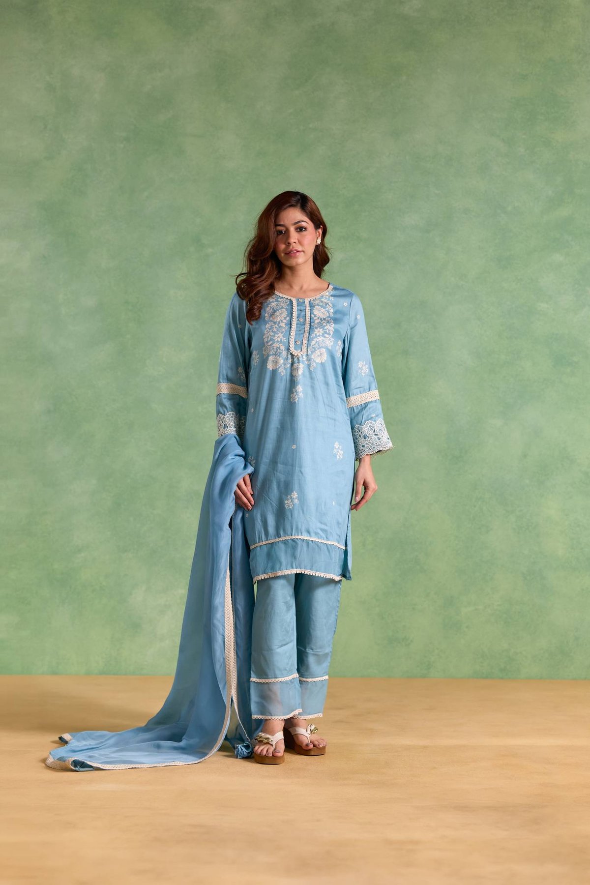 Blue Lotus Kurta with Narrow Pants - Set of 2