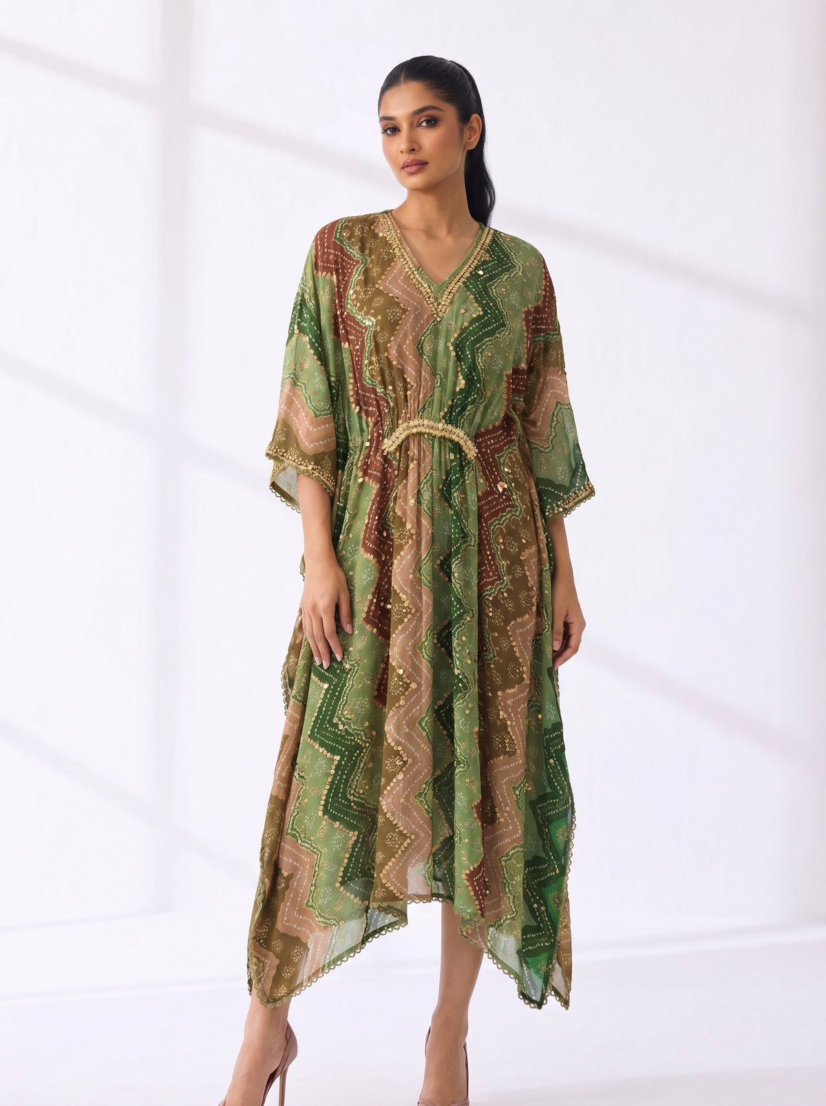 Green Viscose Georgette Kaftan