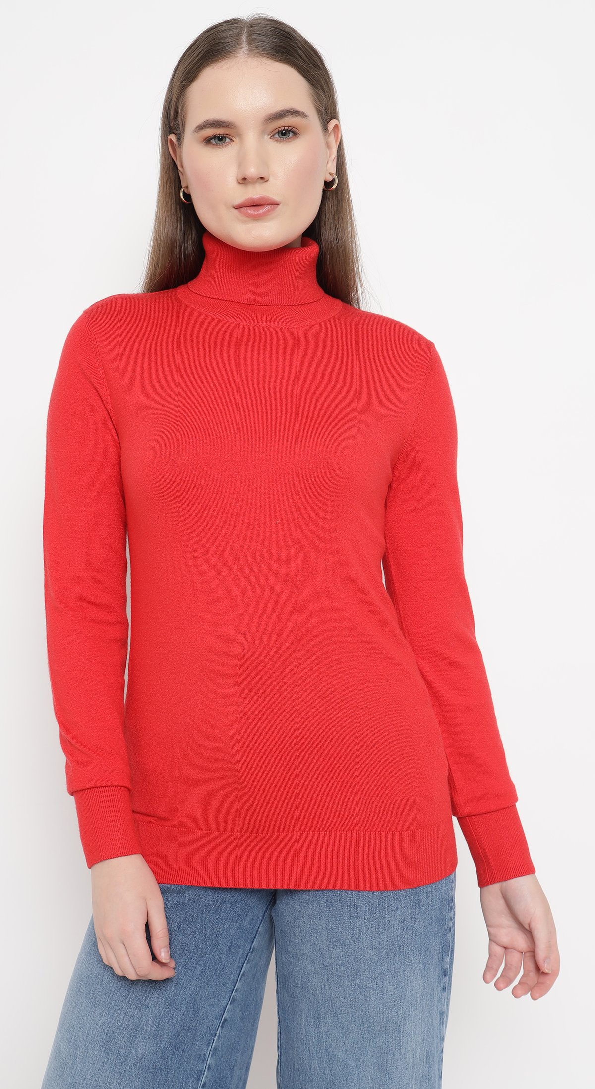 Red Turtleneck Pullover Sweater