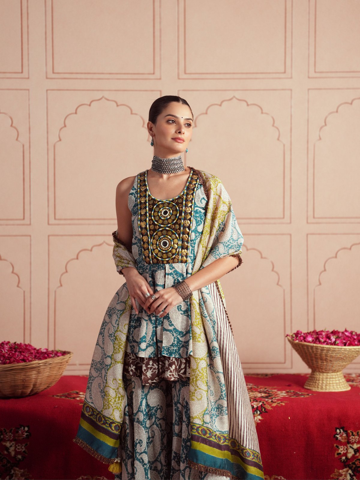 NAGMA SHORT PEPLUM KURTA WITH GHARARA AND DUPATTA
