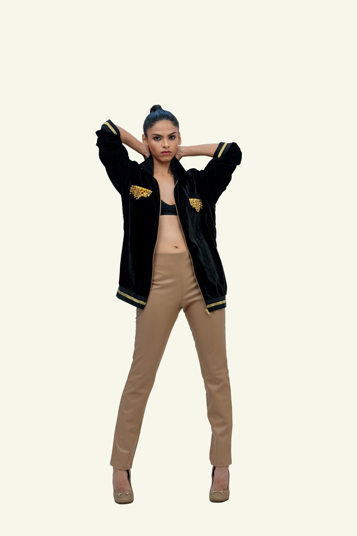 Black Velvet Bomber with Stud Work