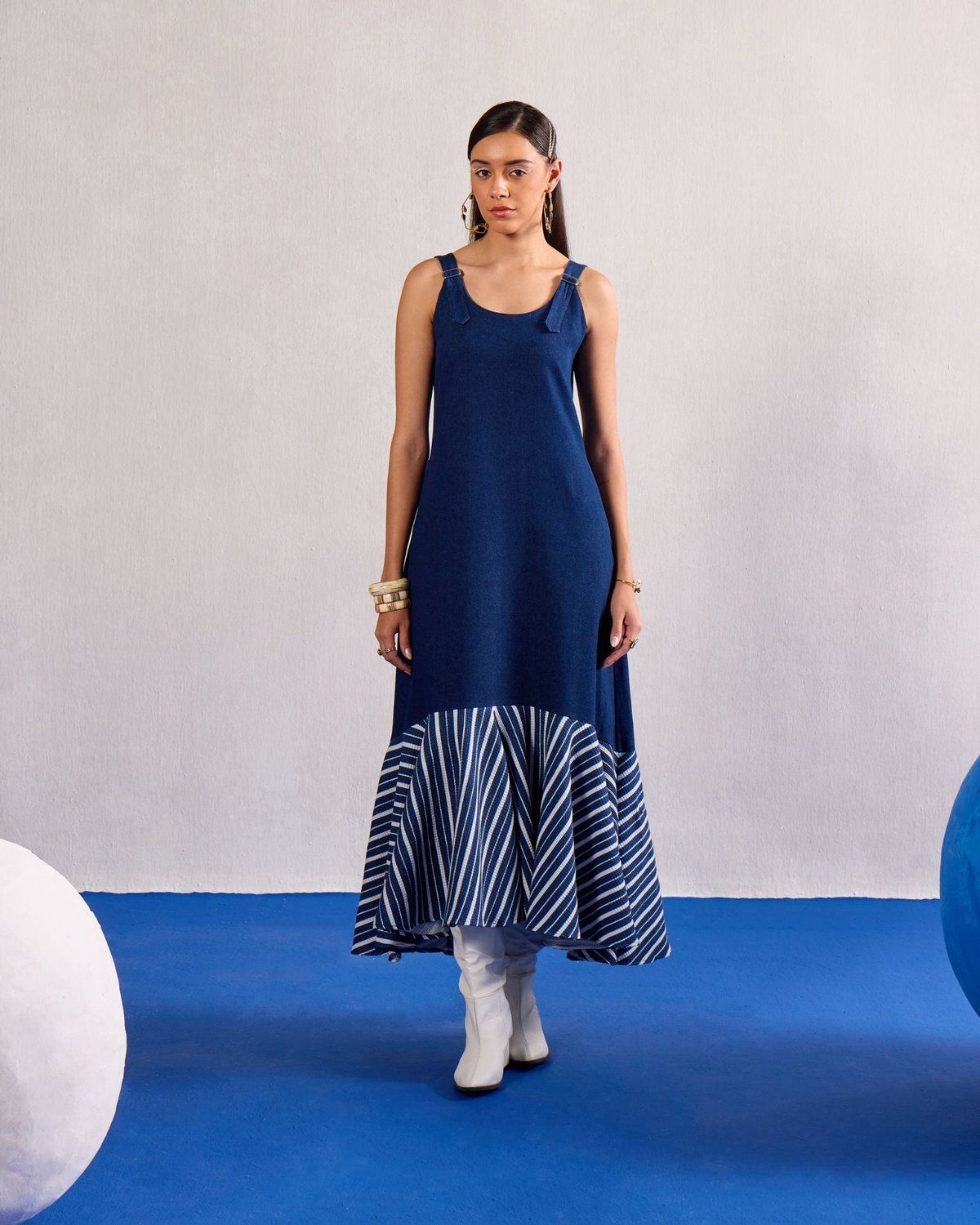 Denim & Striped Maxi Dress