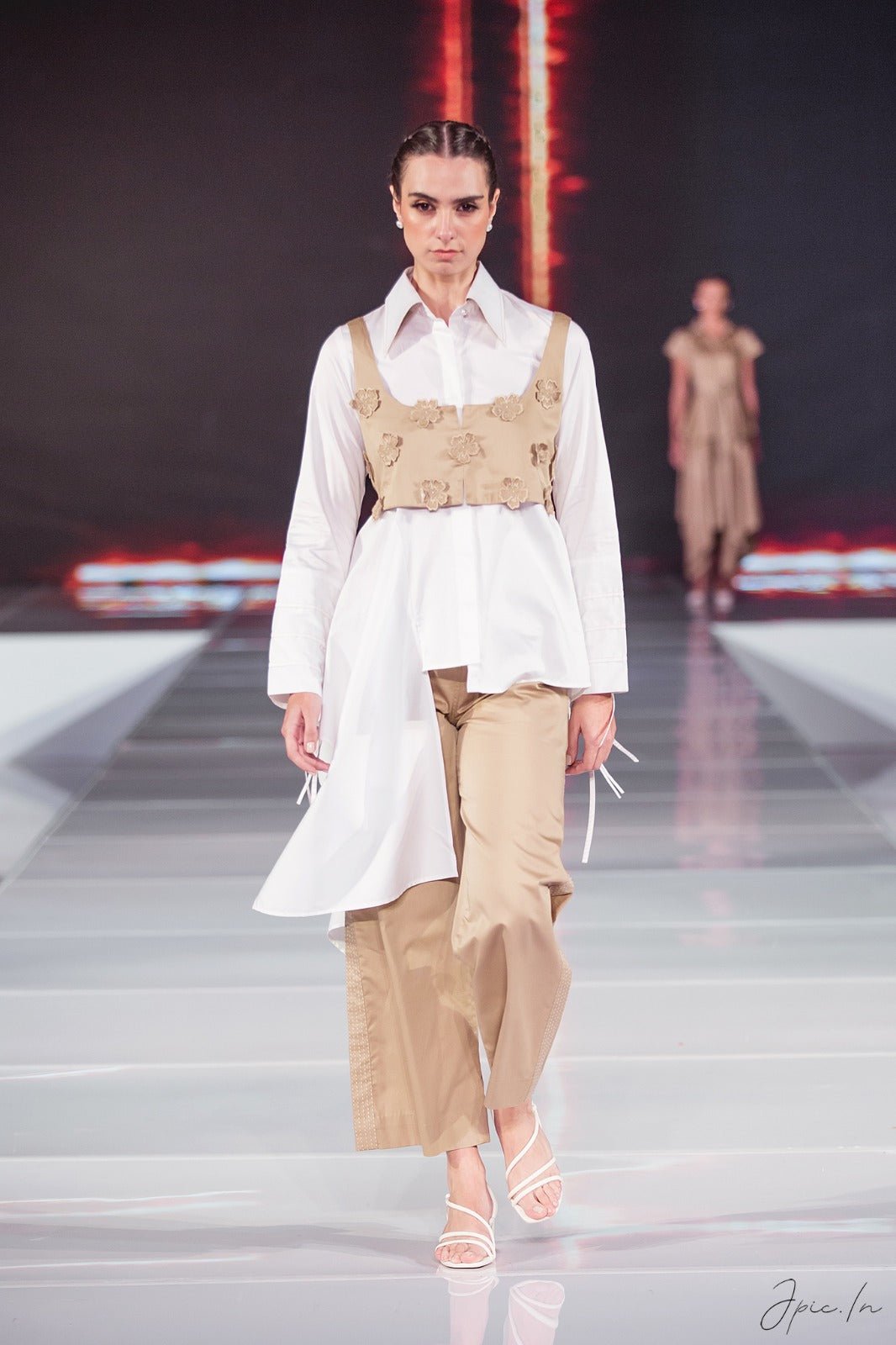 White and Beige 3-Piece Shirt and Trouser Co-ord Set