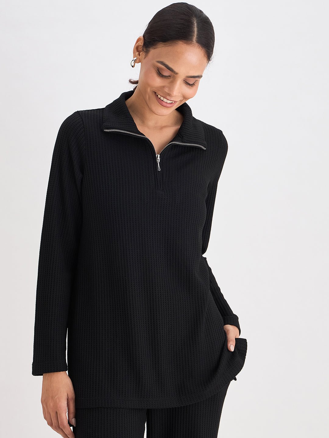 Waffle Knit High Neck Top