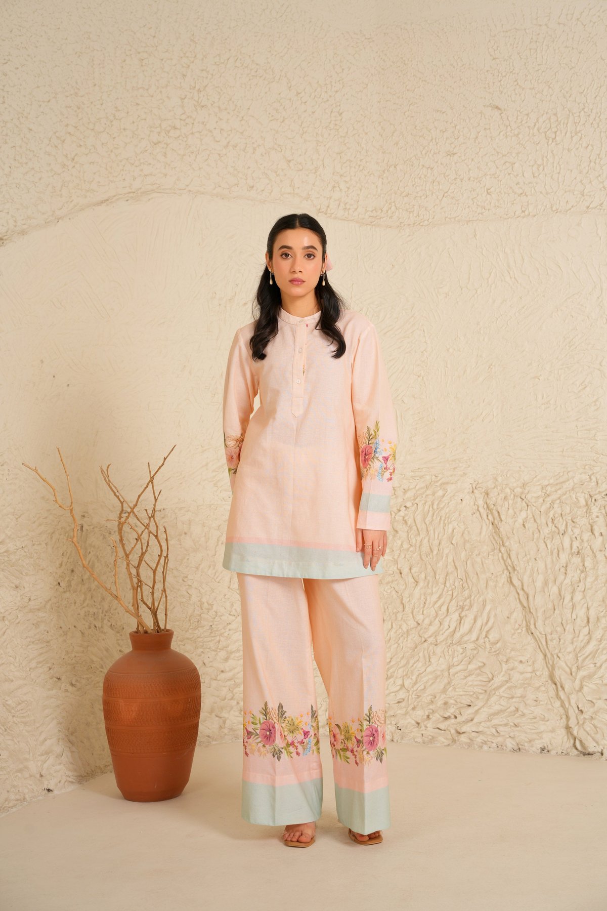 Peach Cotton Linen Straight Kurta and Trouser Set