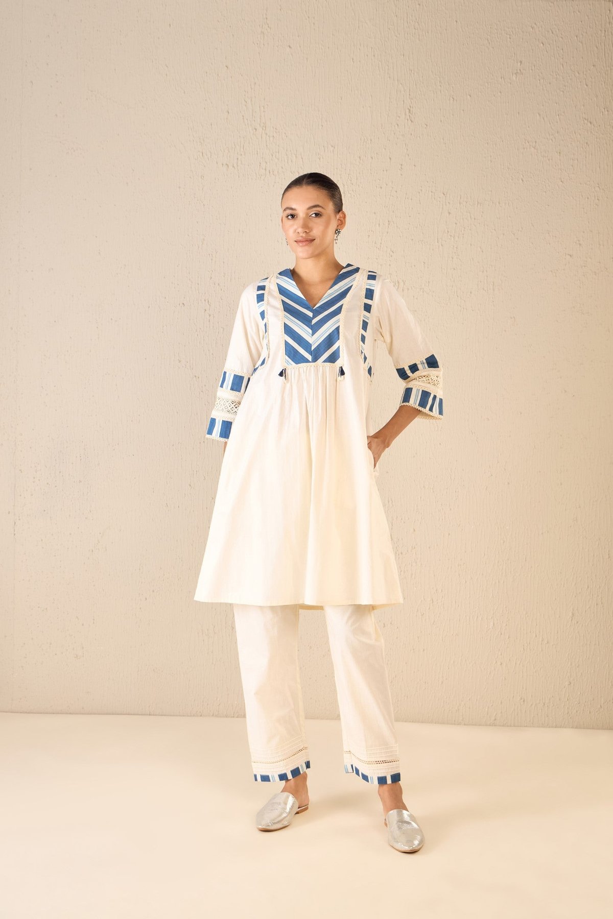 Meadow Stripes: Ivory Blue Stripe Cape Set