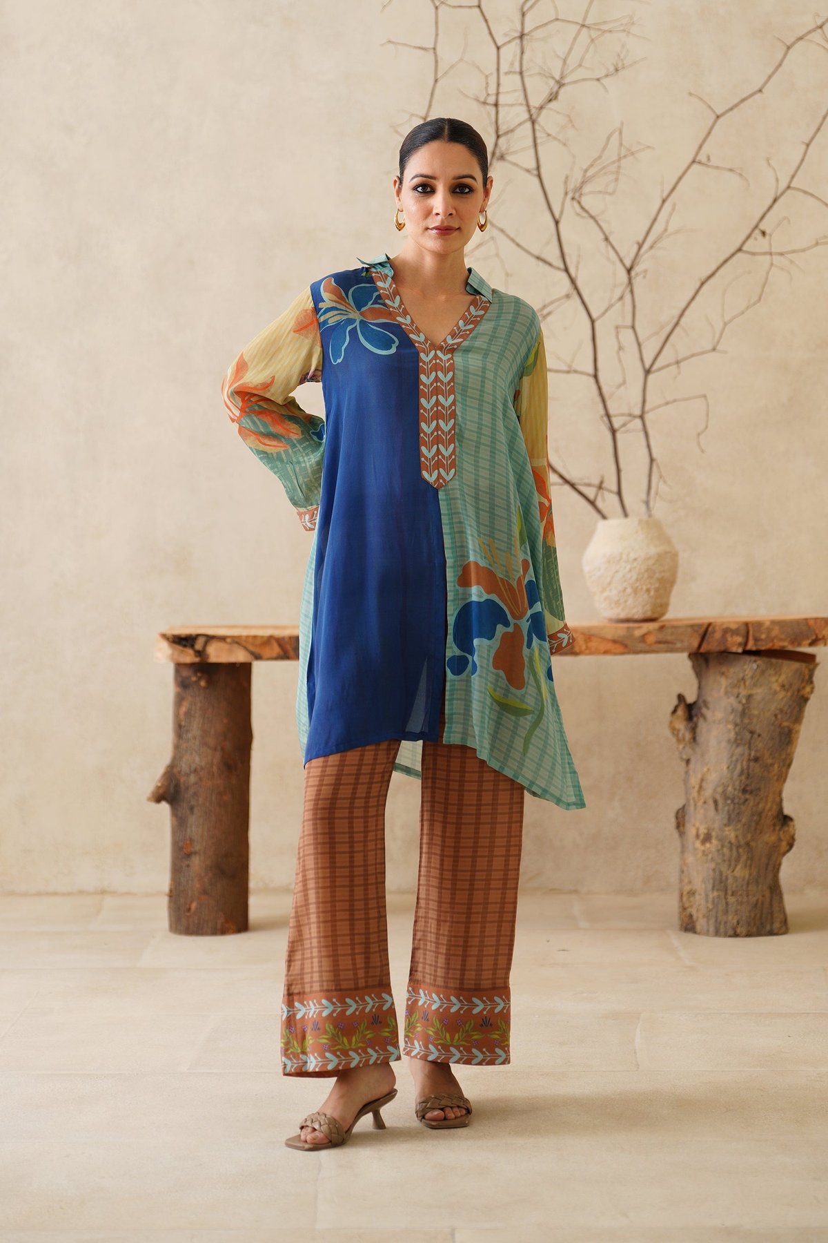 Multi Printed Bemberg Crepe Kurta and Pants Co-ord Set