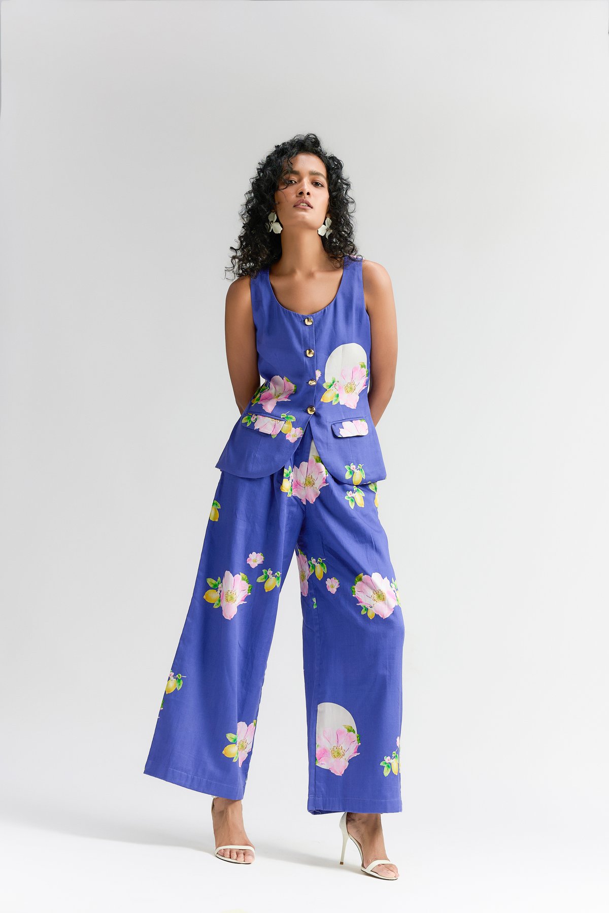 Ellectric Blue Diza Waist-Coat And Pant Set