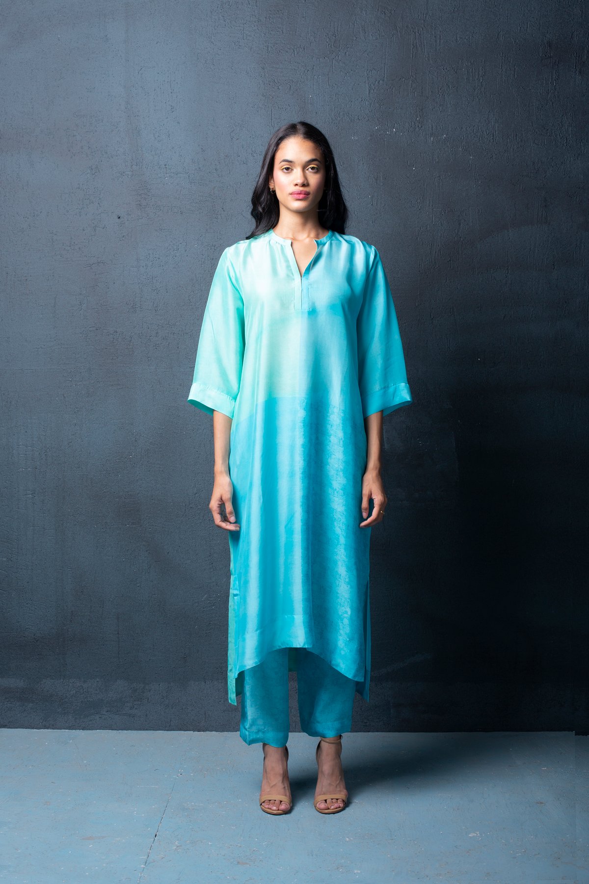 Navy Blue Habutai Silk Kurta Set