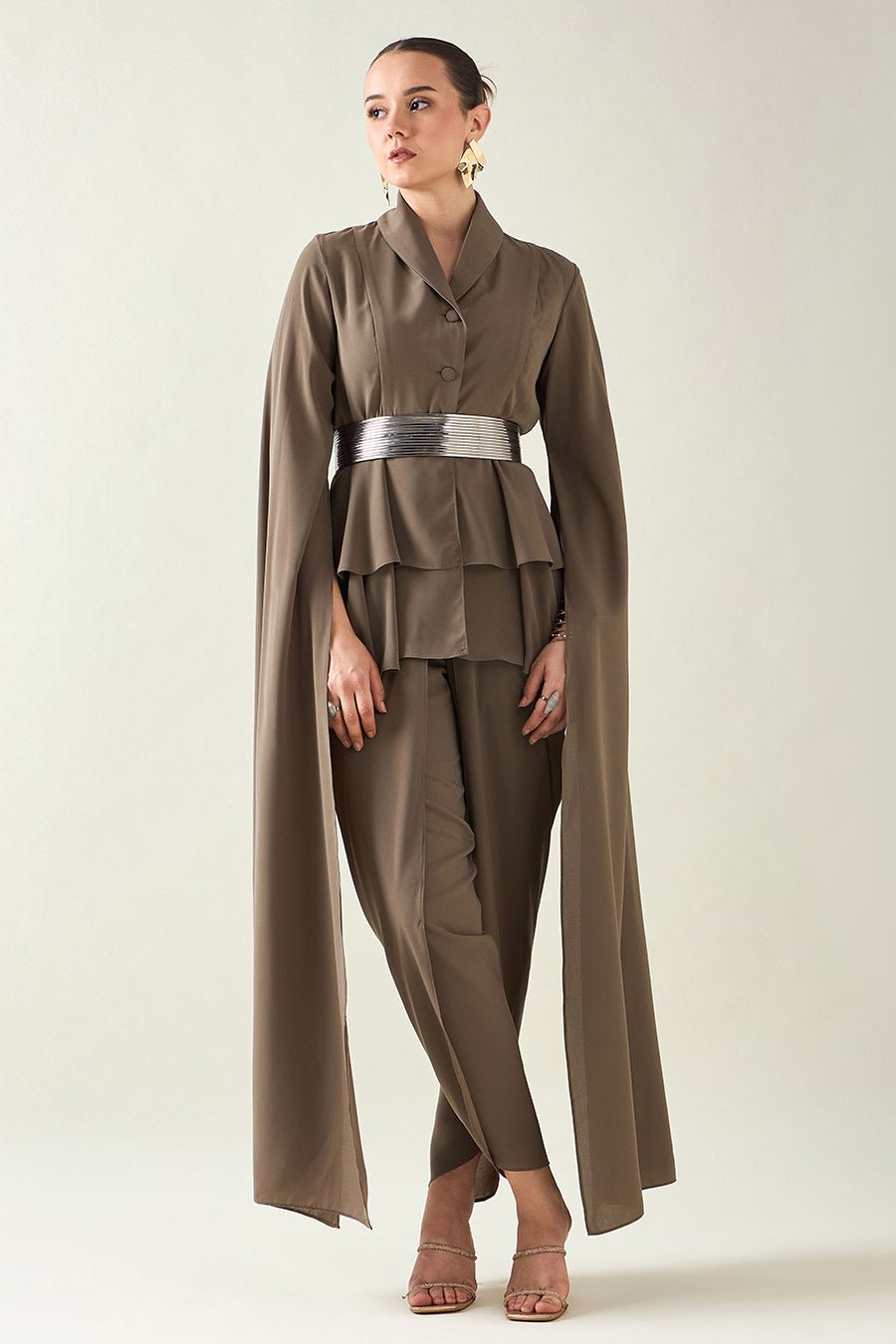 Olive Blazer Set With Belt