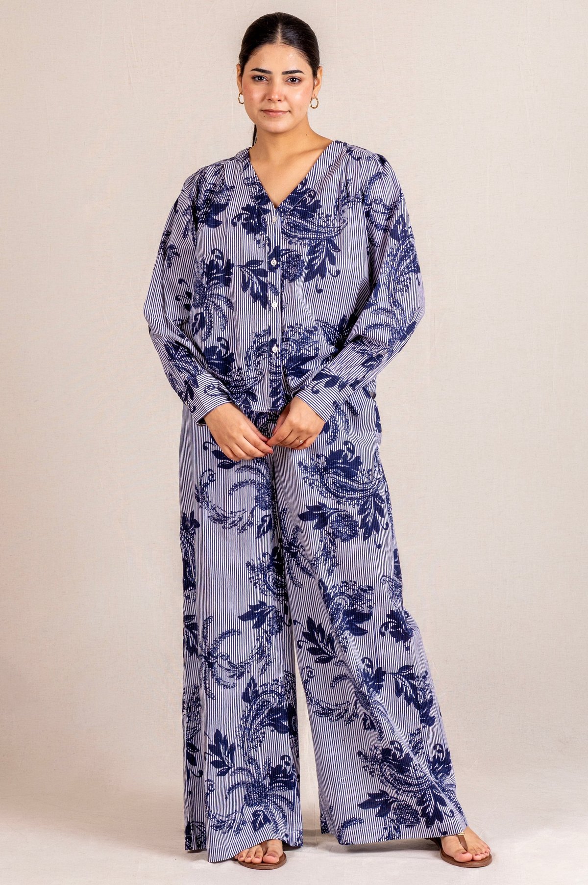 Blue Floral Trouser Set