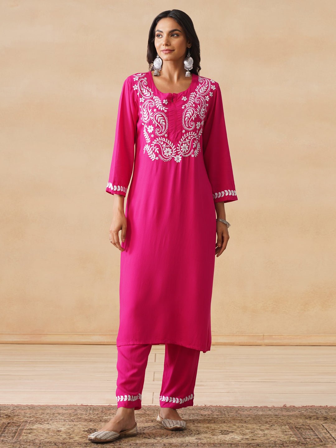 Chikankari Solid Rayon Women'S 2 Pc Long Kurta Set