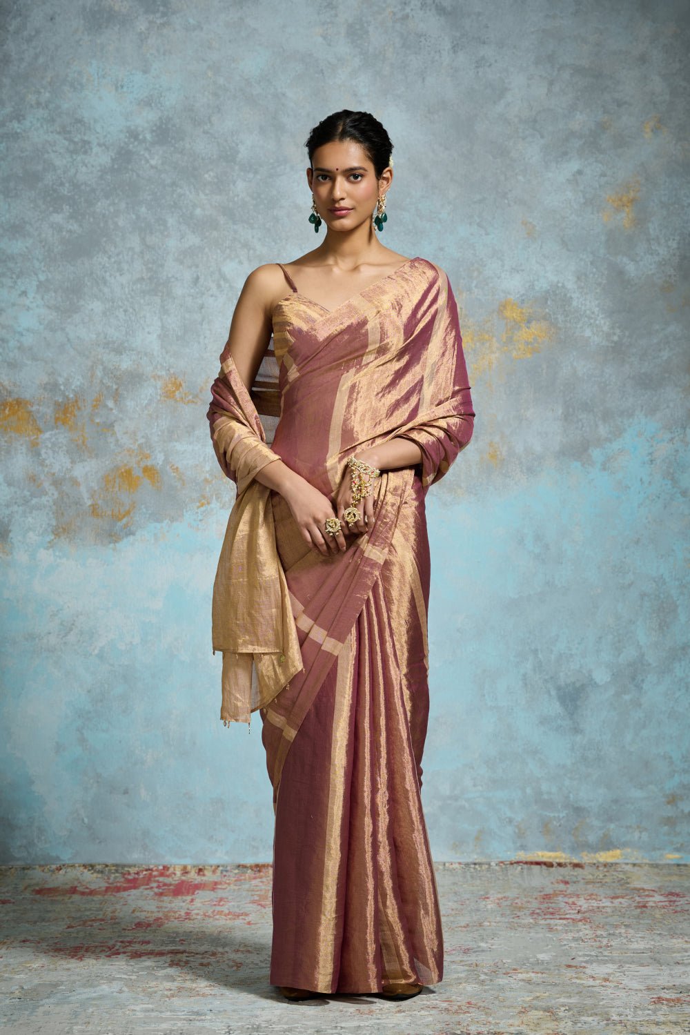 Gold Tissue Striped Saree with Metallic Sheen