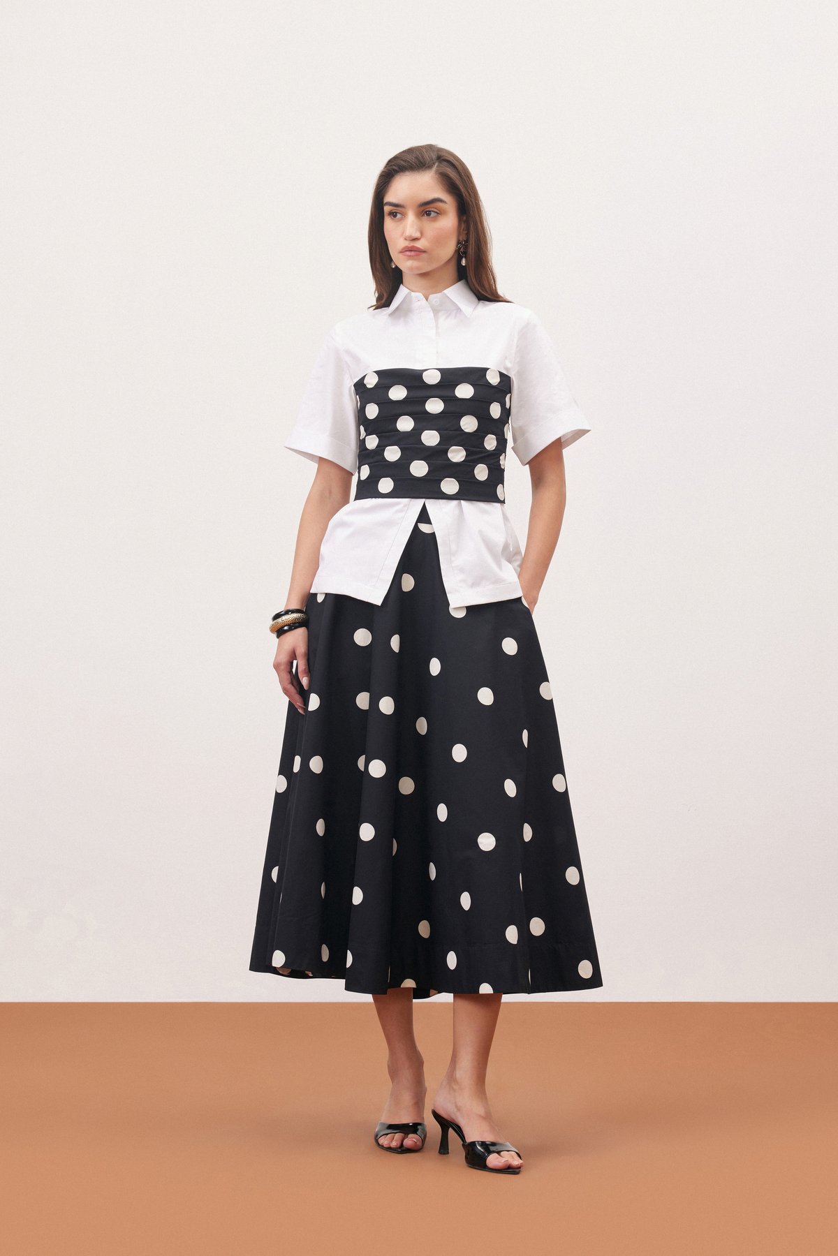 Polka Shirt and Skirt Set