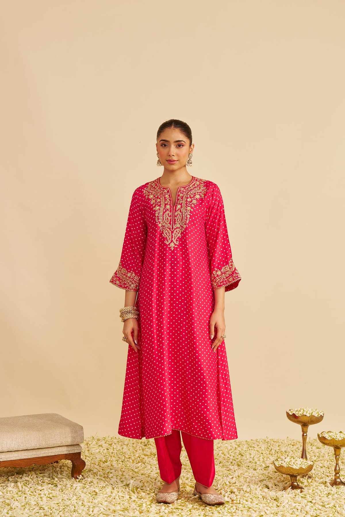 Hotpink Upada Silk Embroidered Long Kurta Set with Salwar