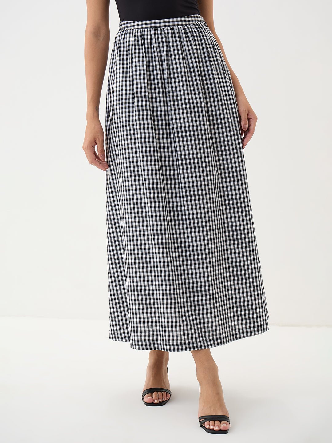 Black Gingham A-Line Maxi Skirt