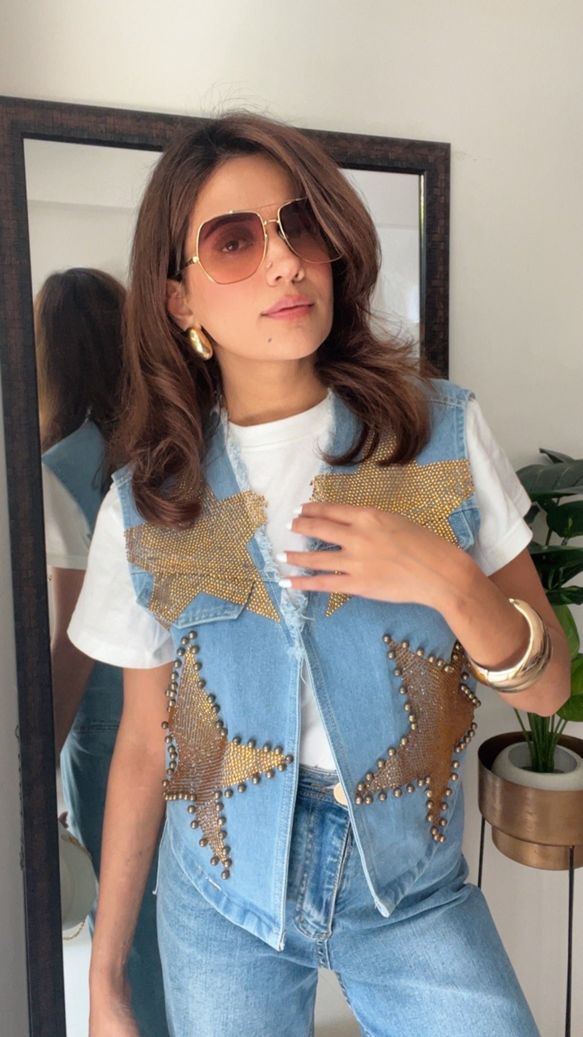 Gold Star Swarovski Denim Gilet