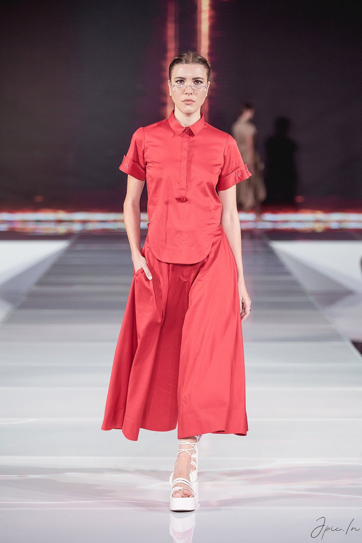 Red Cotton Satin Crop Top and Culotte Co-ord Set