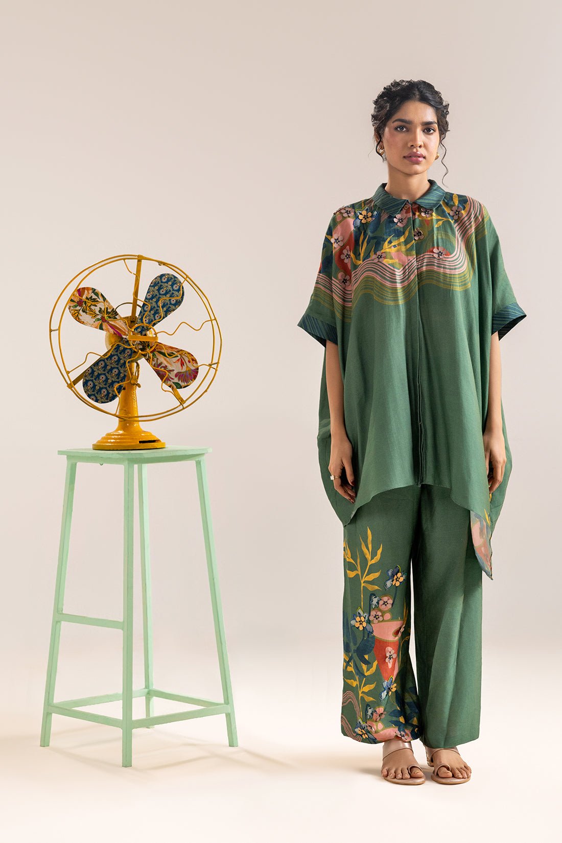 Shirt Collar Flora Embellished Co-Ord Set
