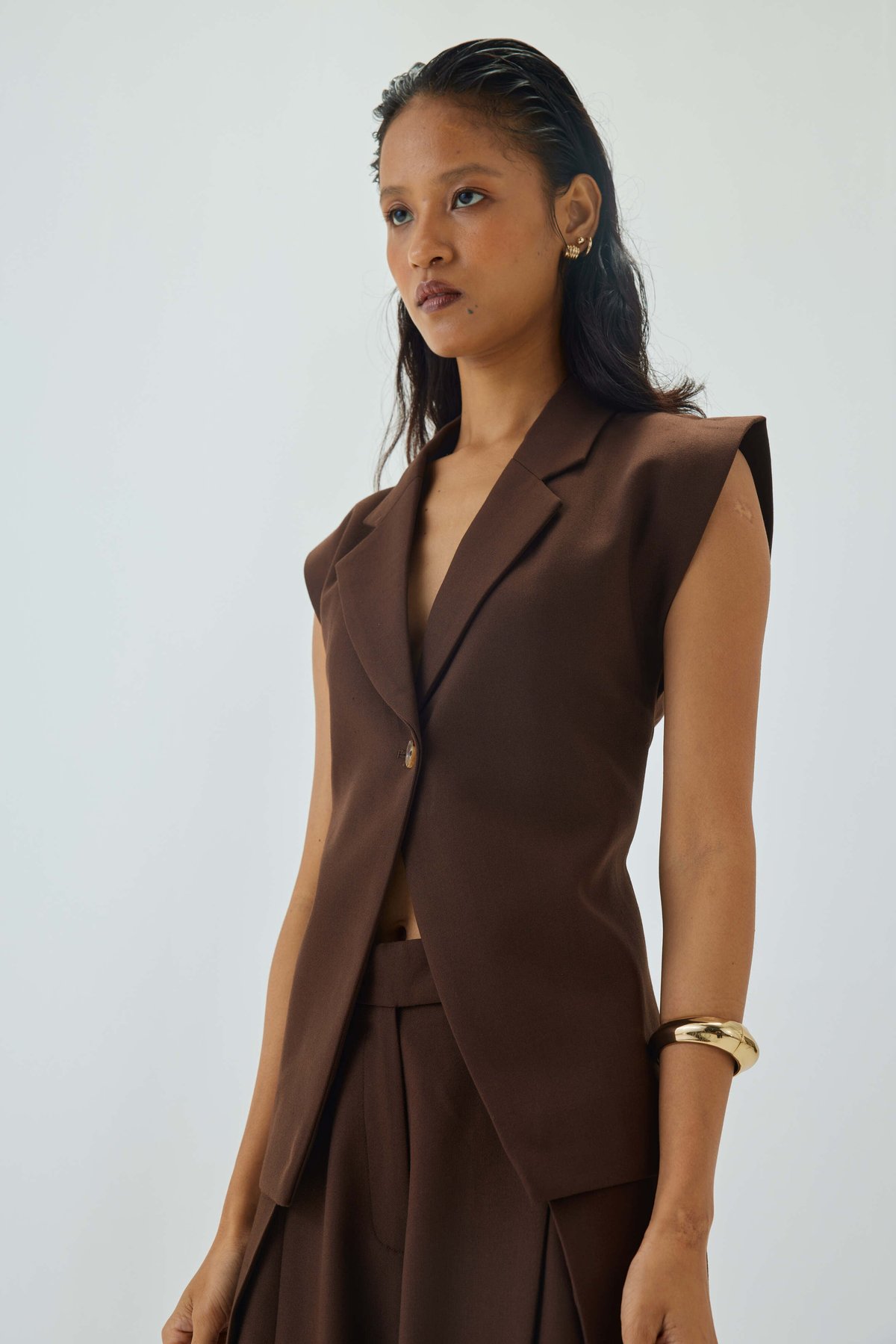 Brown Tailored Longline Waistcoat with Notch Lapel