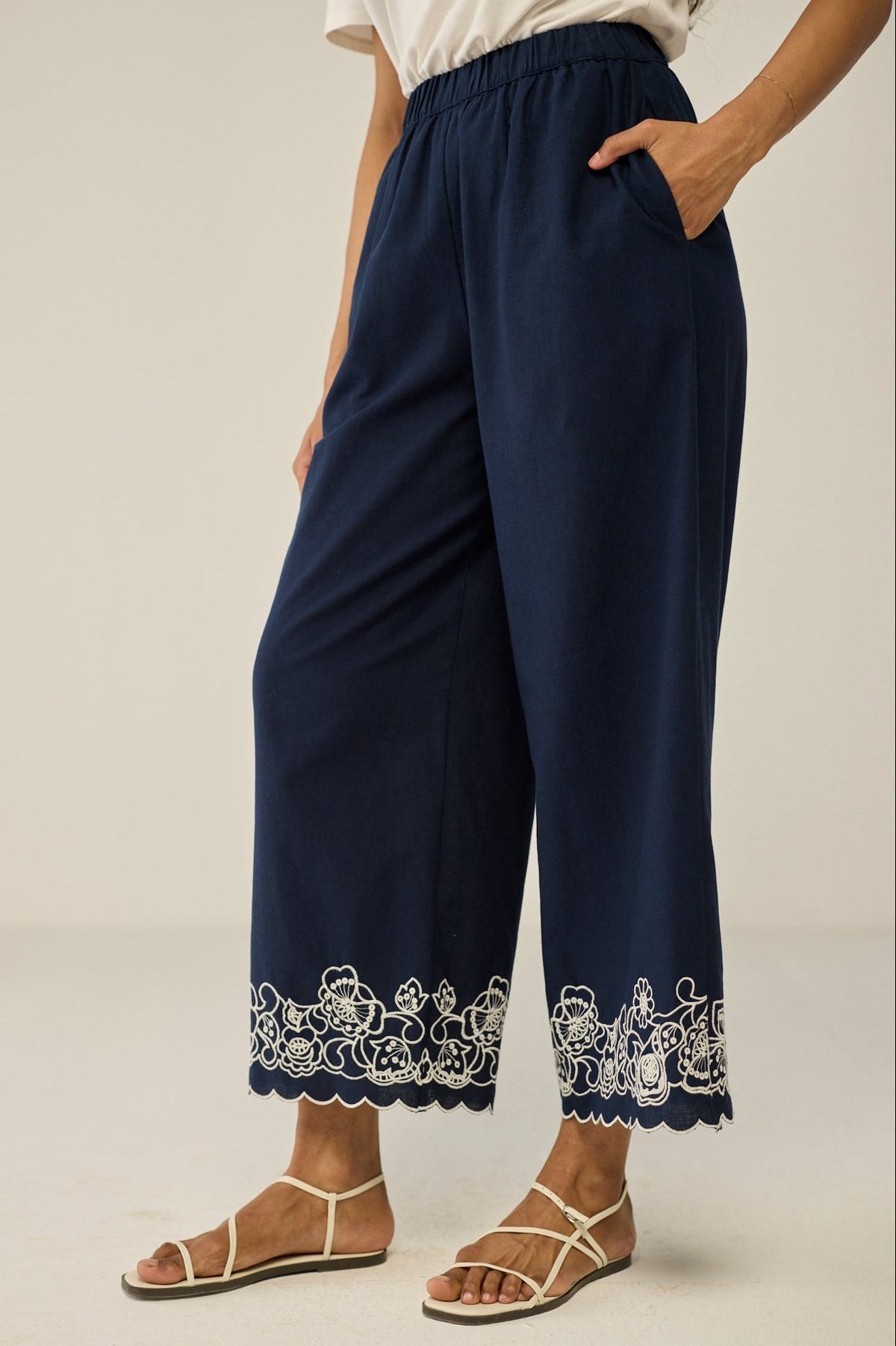 Blue Embroidered Trouser