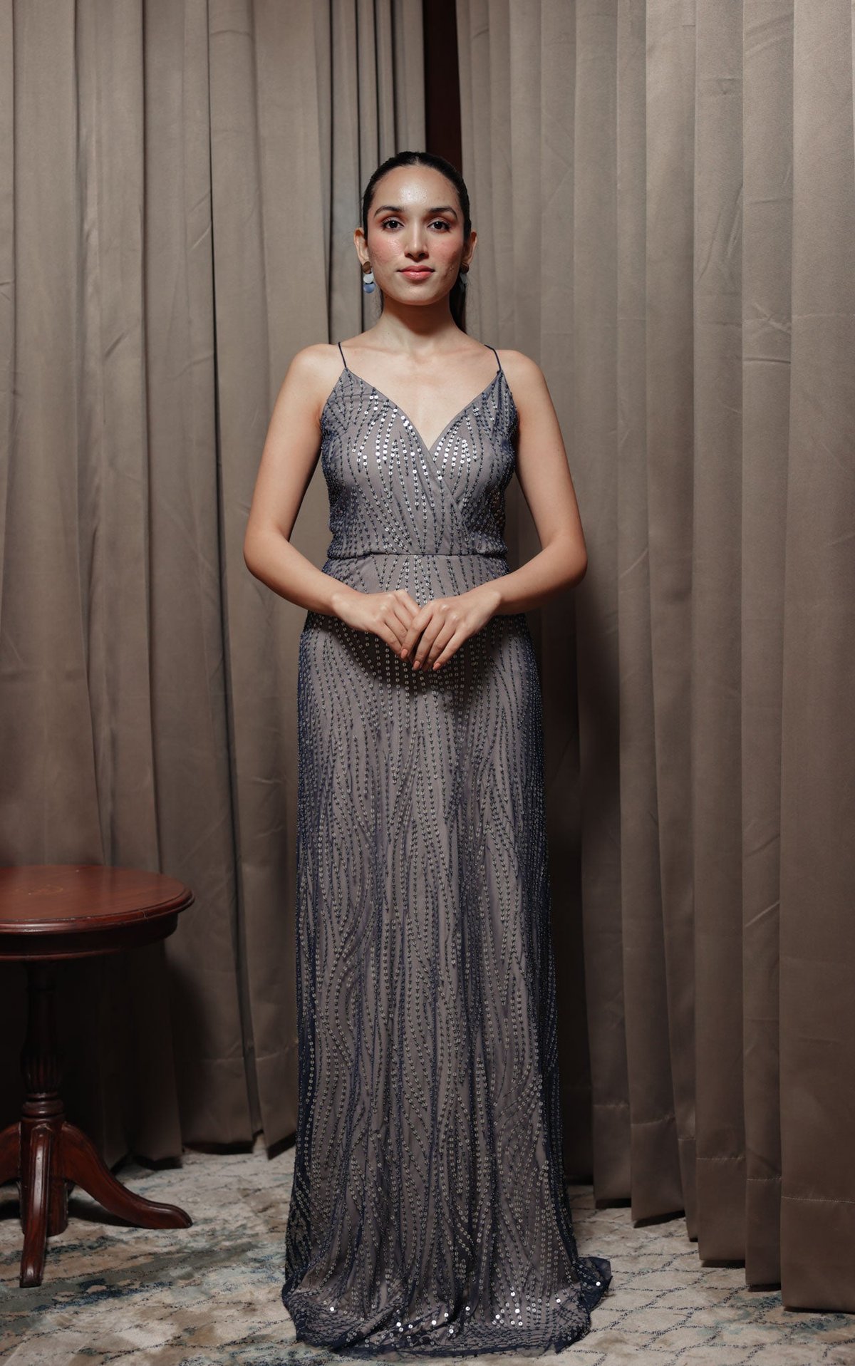 Gunmetal Grey Embellished Gown