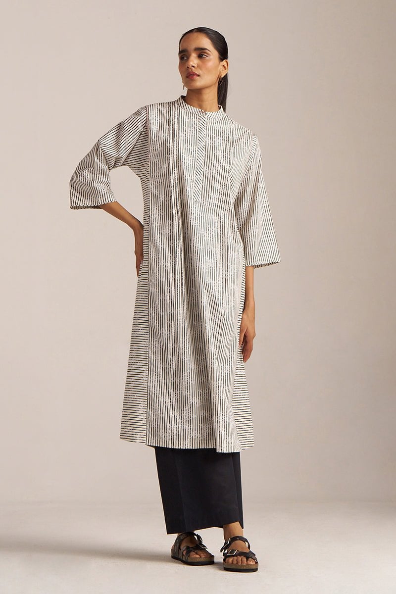 Black and White Striped A-Line Kurta